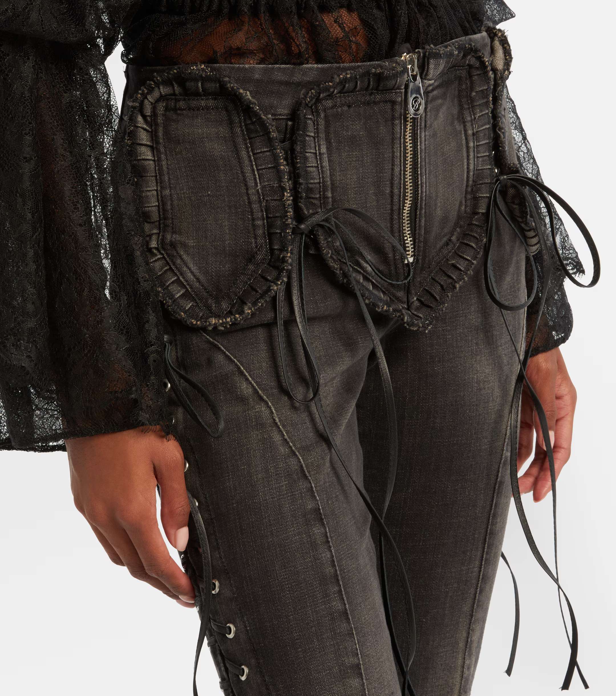 ❤️blum 重工皮革绳绑带牛仔裤！棉 SML