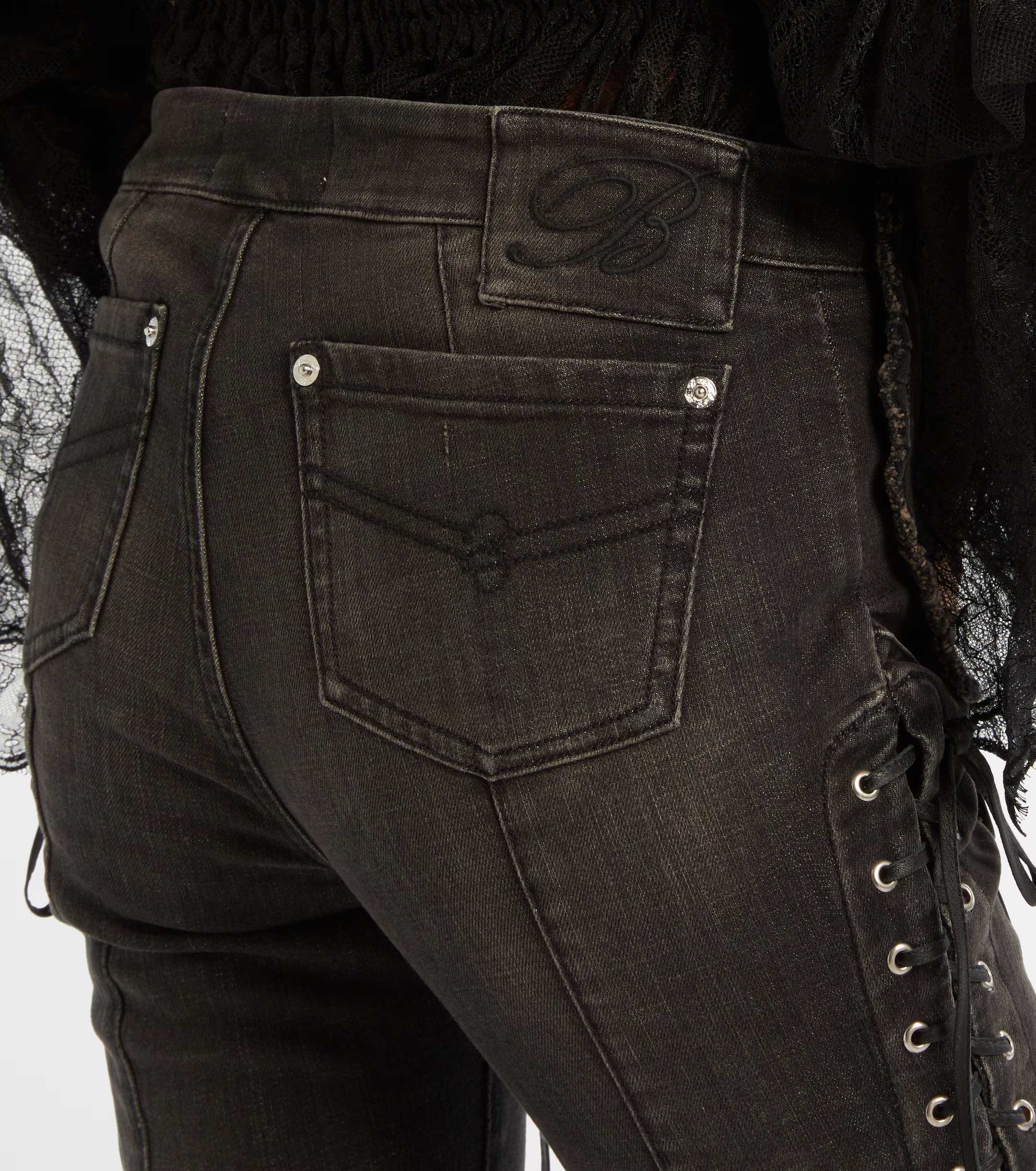 ❤️blum 重工皮革绳绑带牛仔裤！棉 SML