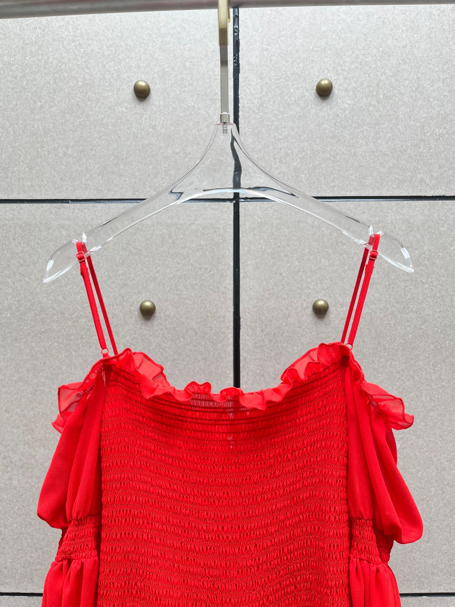 ❤️blum 荷叶打缆飘逸连衣裙！红白两色 SML