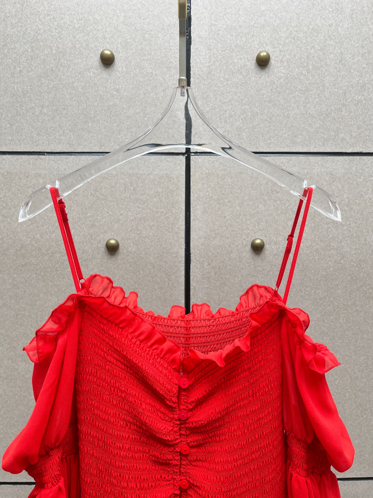 ❤️blum 荷叶打缆飘逸连衣裙！红白两色 SML