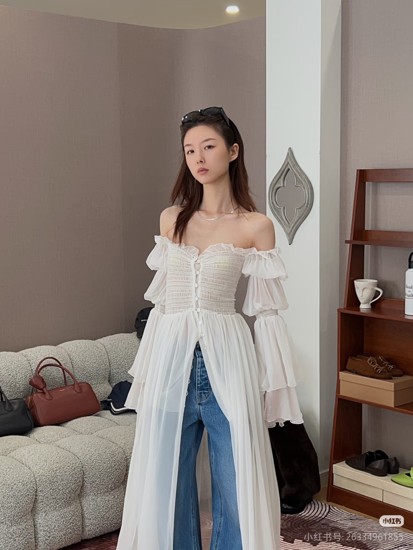 ❤️blum 荷叶打缆飘逸连衣裙！红白两色 SML