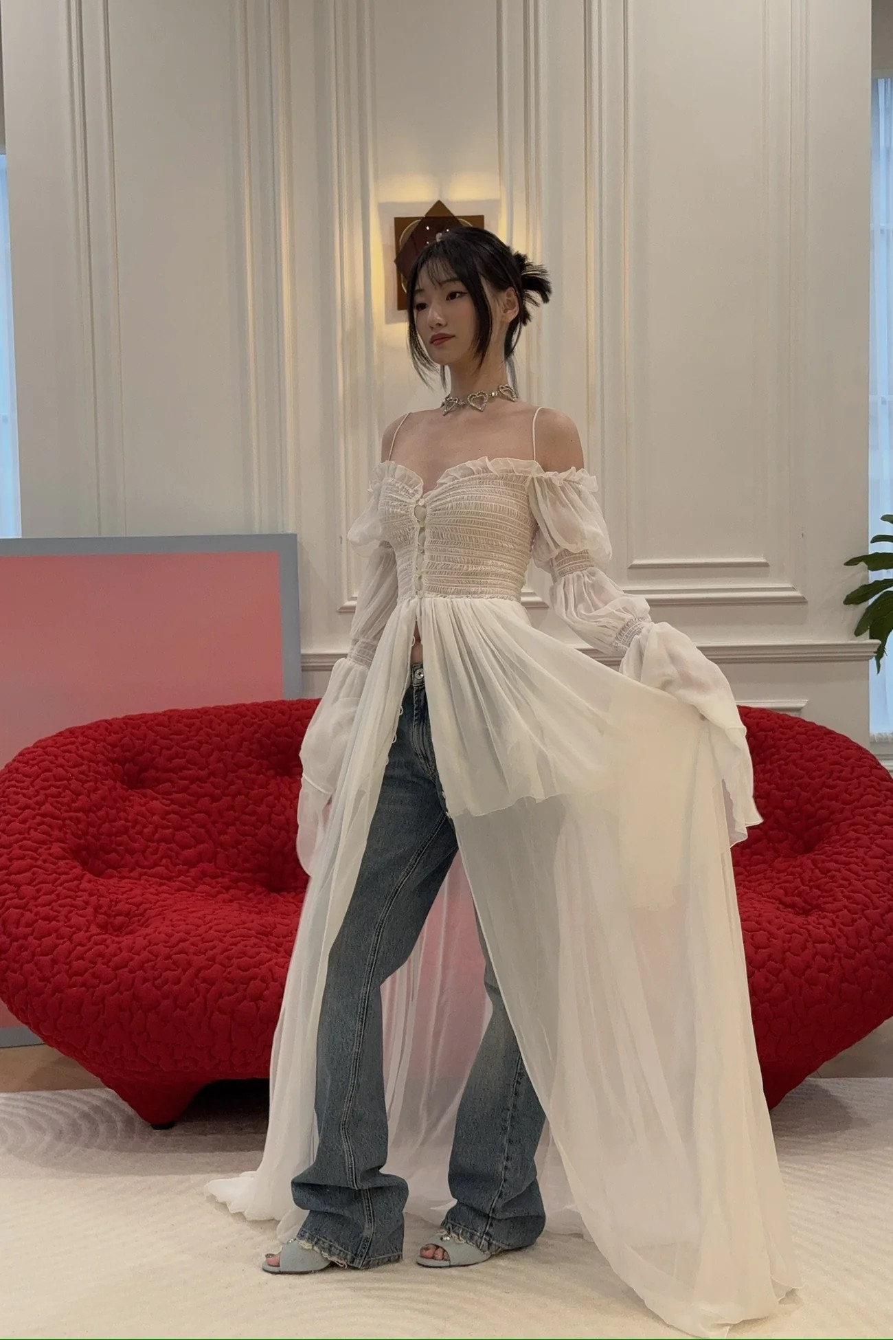 ❤️blum 荷叶打缆飘逸连衣裙！红白两色 SML