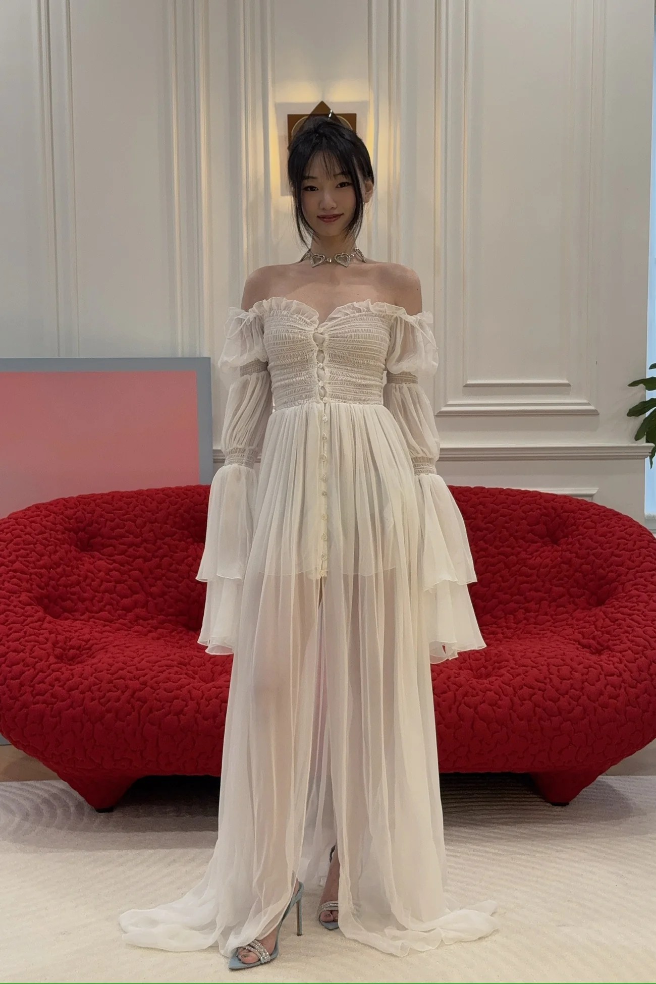 ❤️blum 荷叶打缆飘逸连衣裙！红白两色 SML