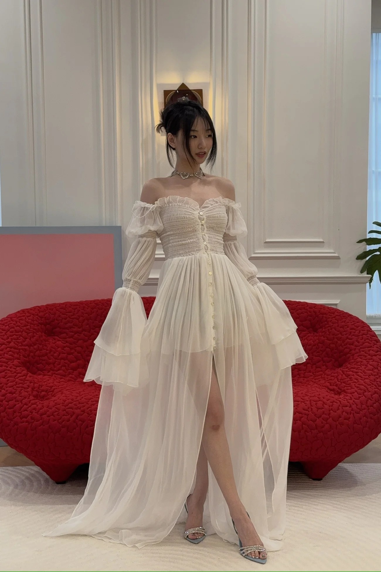 ❤️blum 荷叶打缆飘逸连衣裙！红白两色 SML