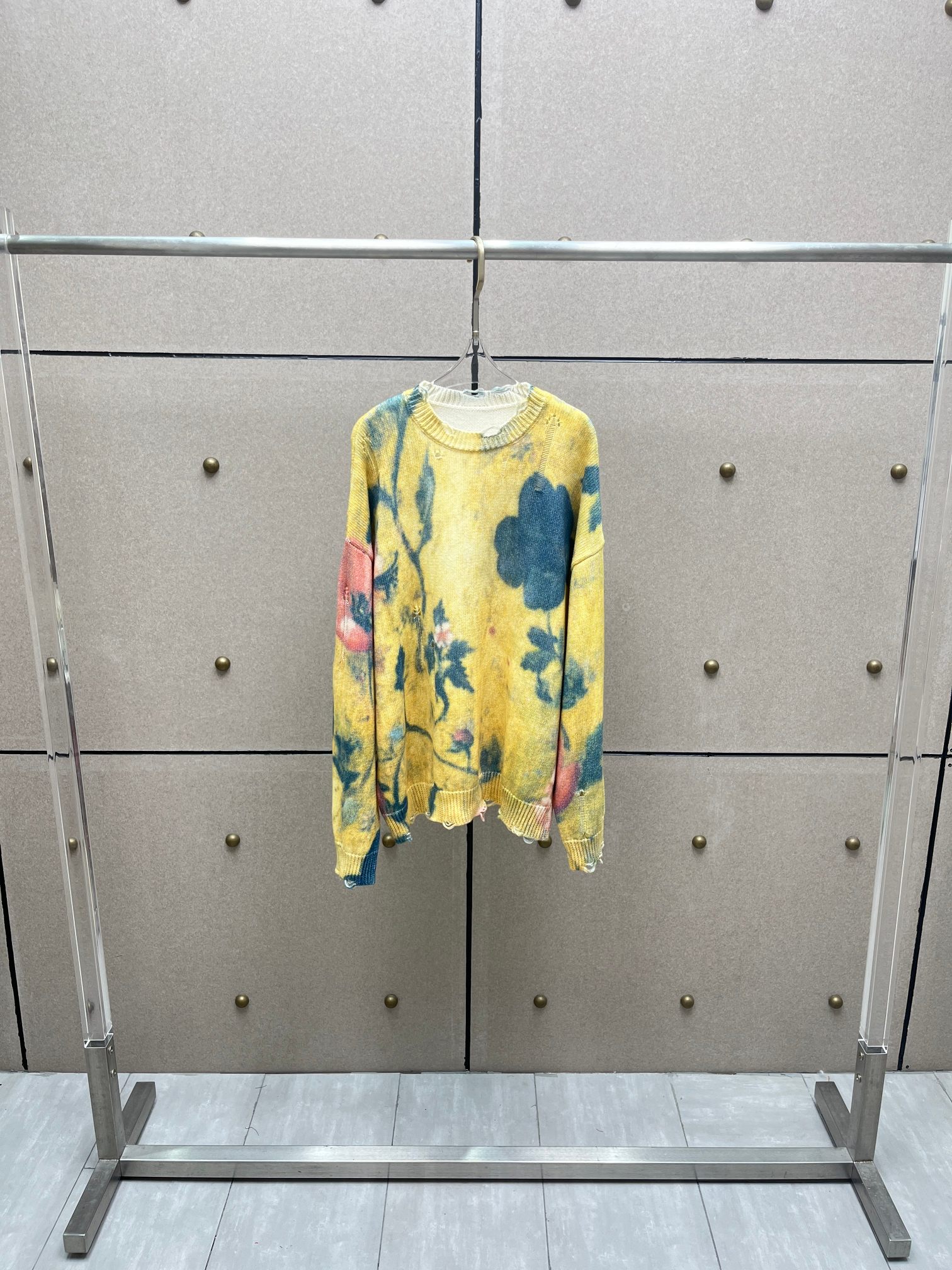 ❤️印花勾破针织圆领毛衣！棉 两色 SML