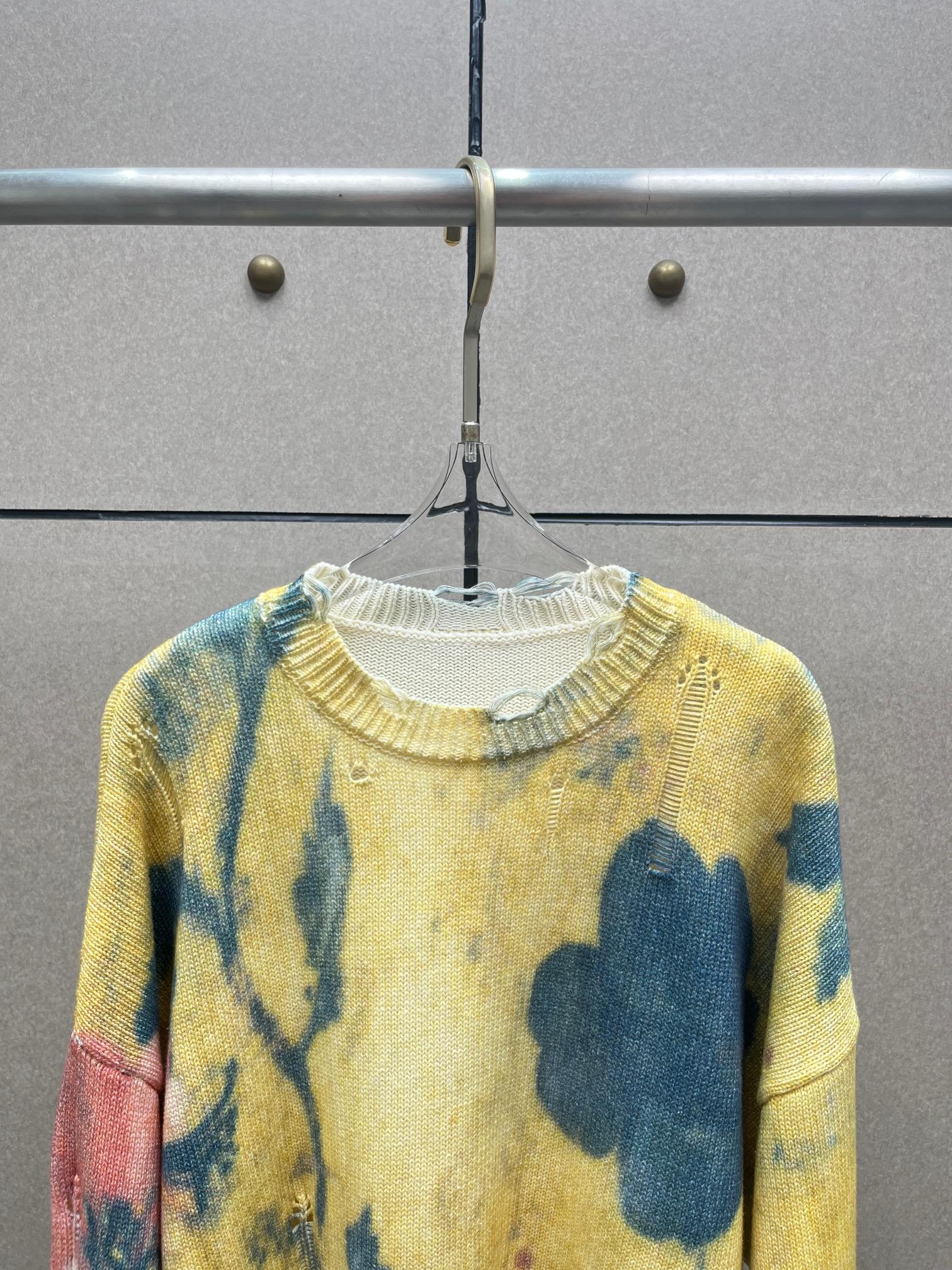 ❤️印花勾破针织圆领毛衣！棉 两色 SML