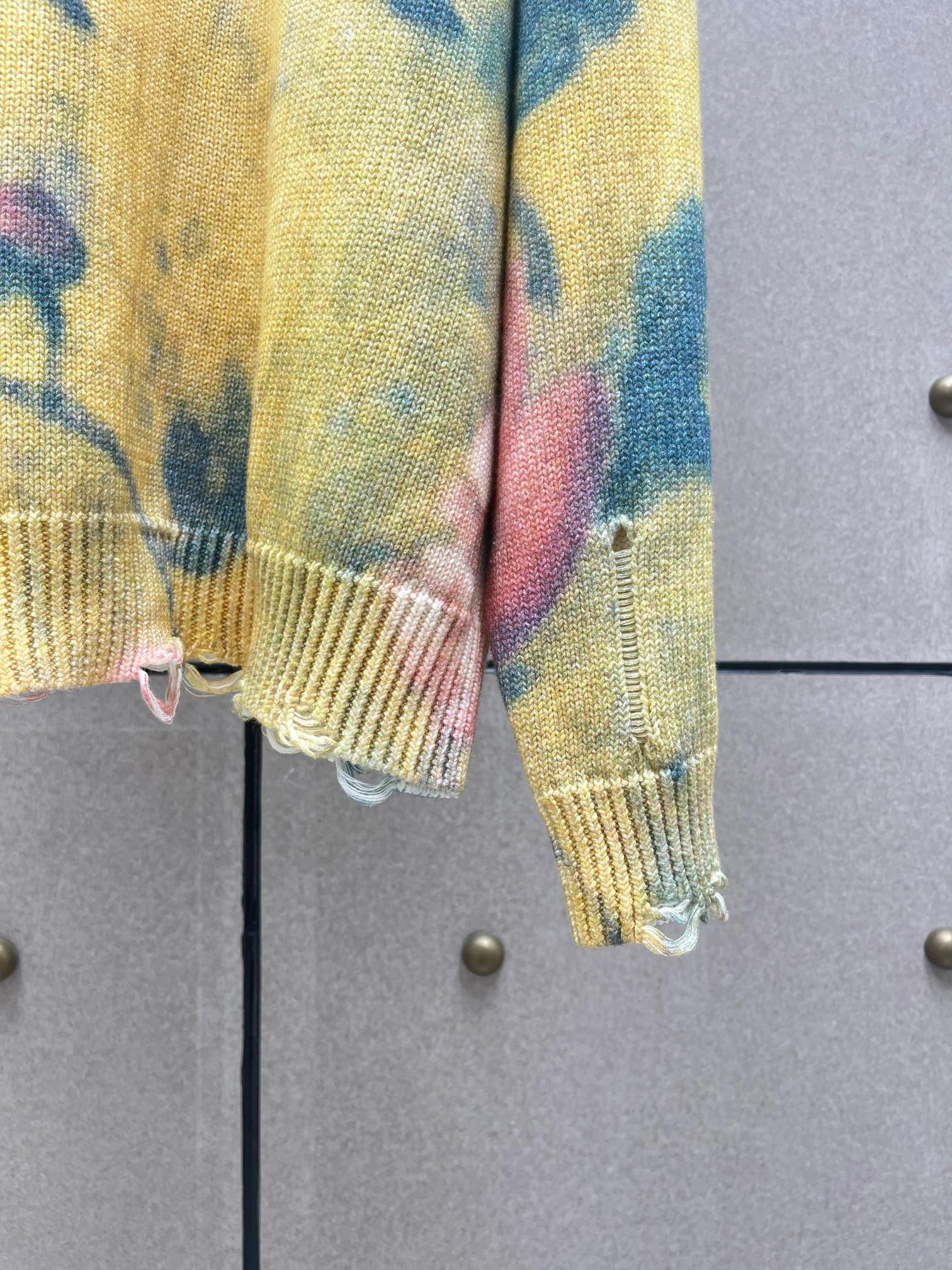 ❤️印花勾破针织圆领毛衣！棉 两色 SML