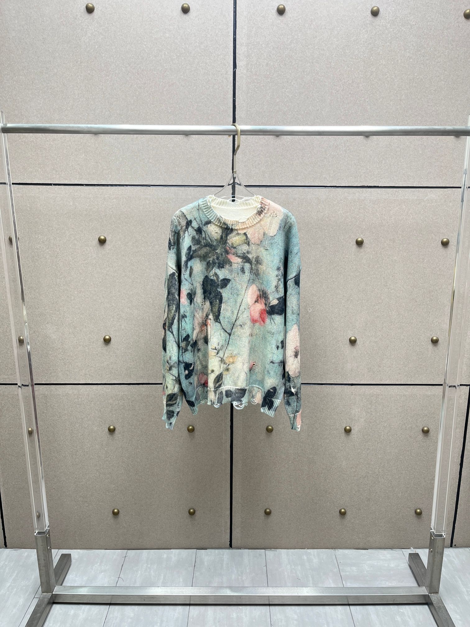 ❤️印花勾破针织圆领毛衣！棉 两色 SML