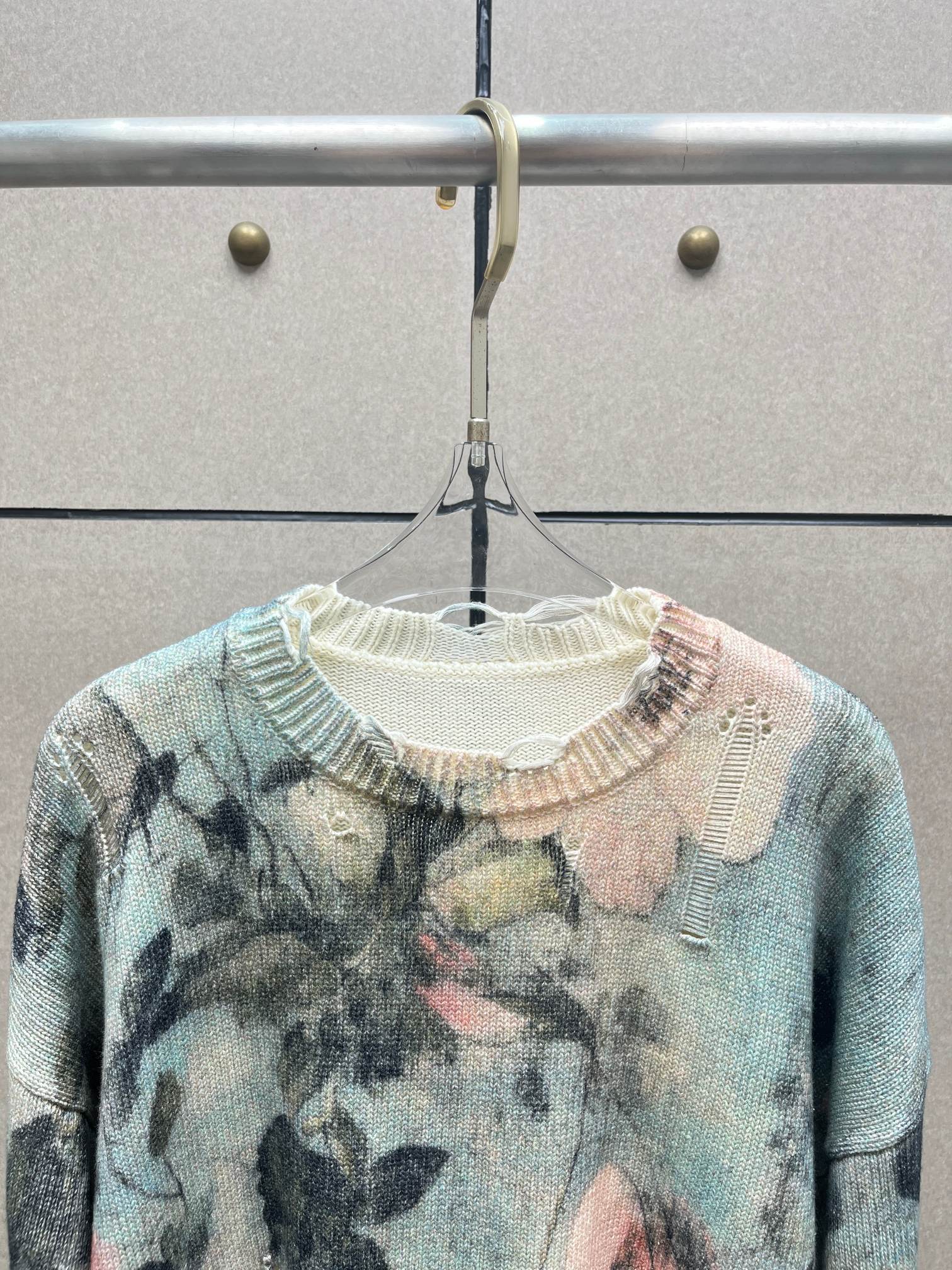 ❤️印花勾破针织圆领毛衣！棉 两色 SML