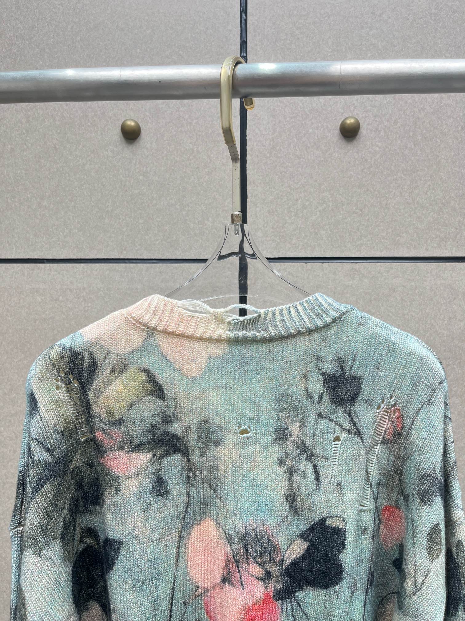 ❤️印花勾破针织圆领毛衣！棉 两色 SML