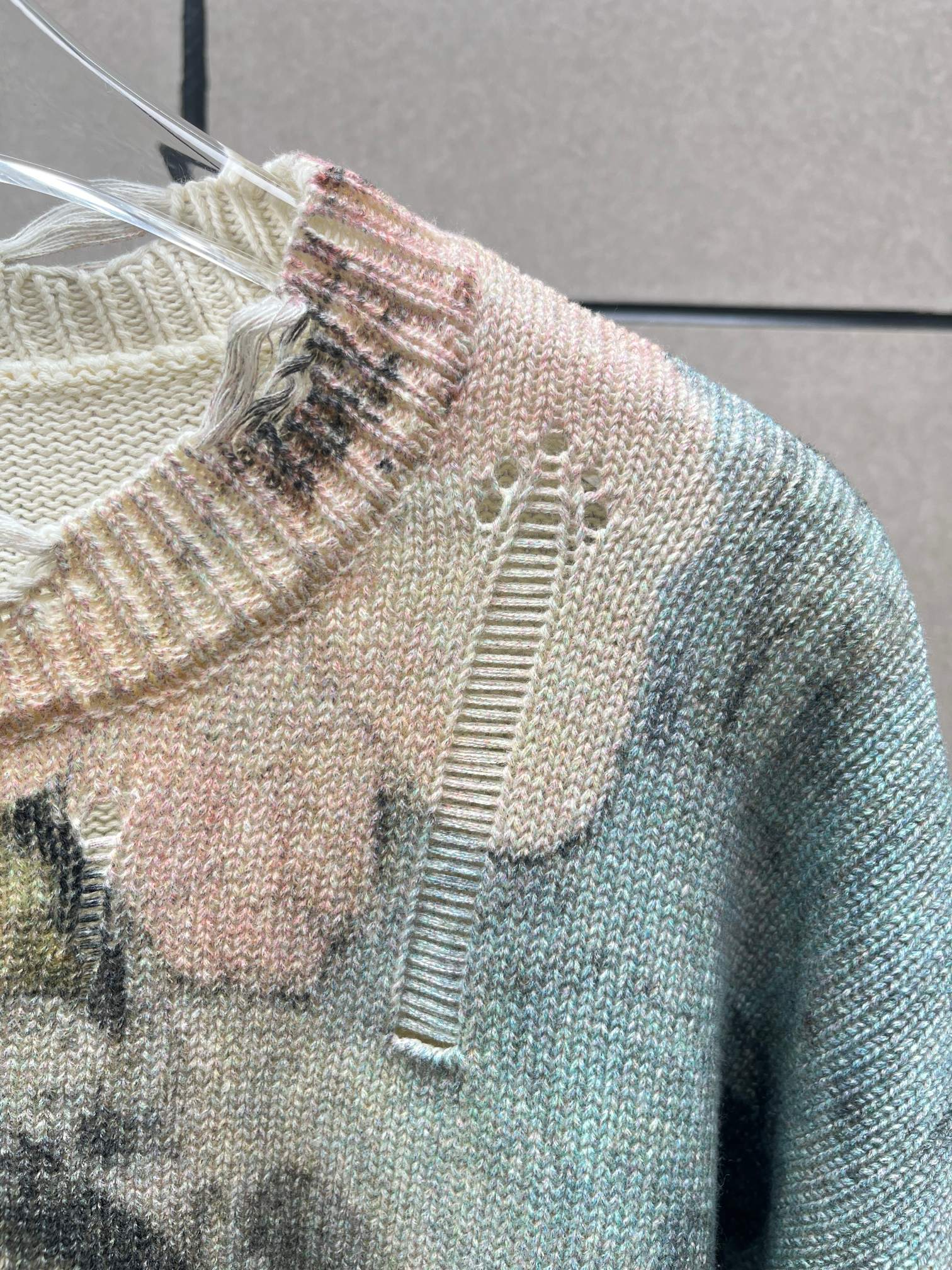 ❤️印花勾破针织圆领毛衣！棉 两色 SML