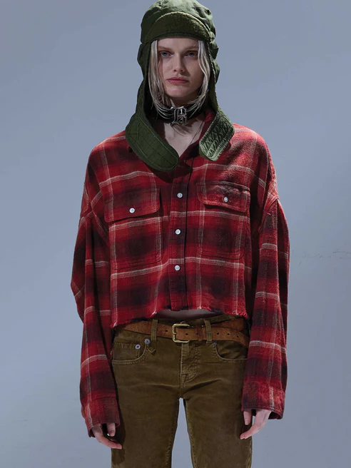 ♥️定制格子面料洗旧衬衫！棉 SML