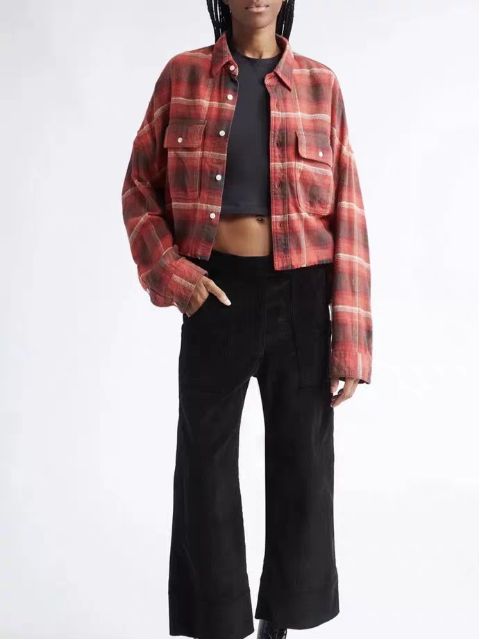 ♥️定制格子面料洗旧衬衫！棉 SML