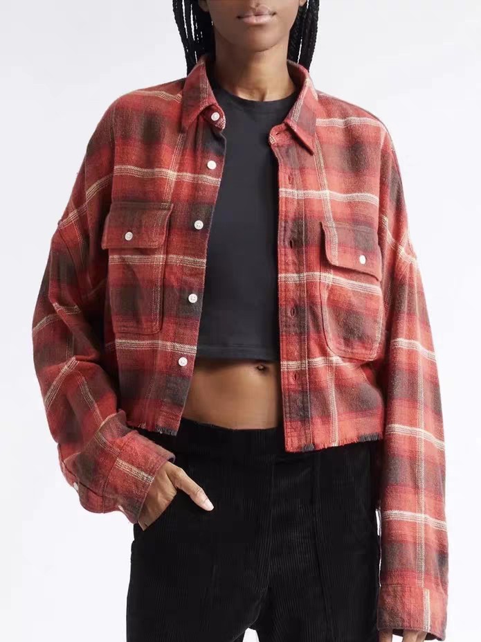 ♥️定制格子面料洗旧衬衫！棉 SML