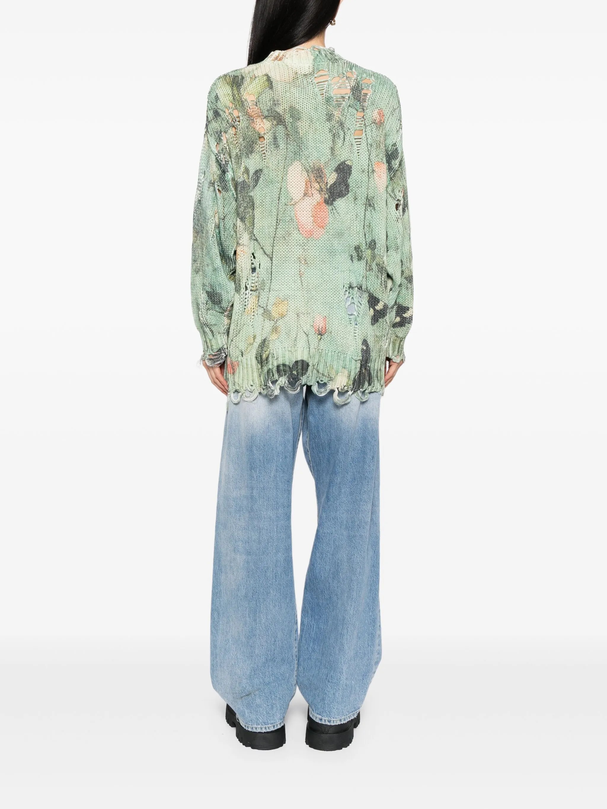 ❤️印花勾破针织圆领毛衣！棉 两色 SML