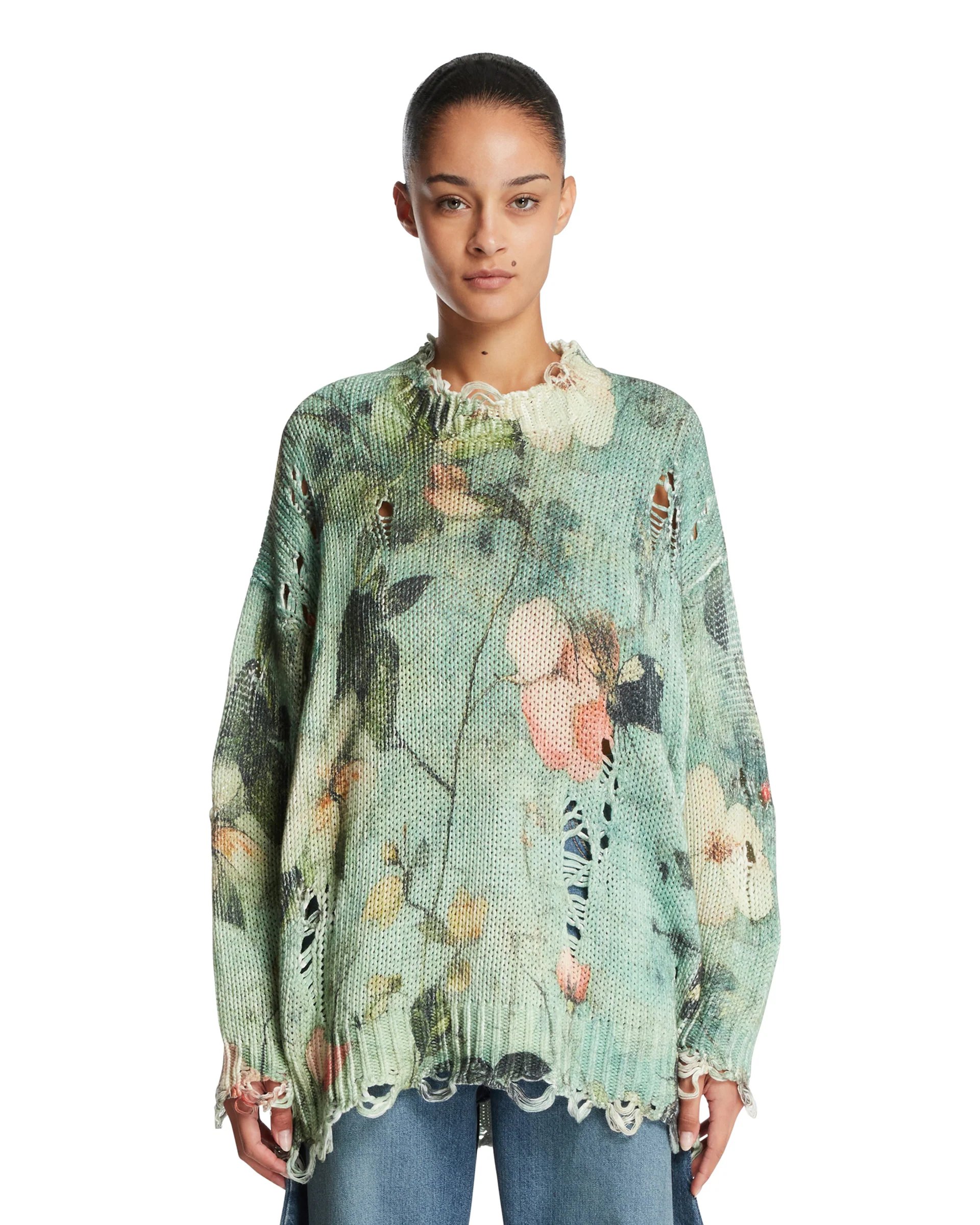 ❤️印花勾破针织圆领毛衣！棉 两色 SML