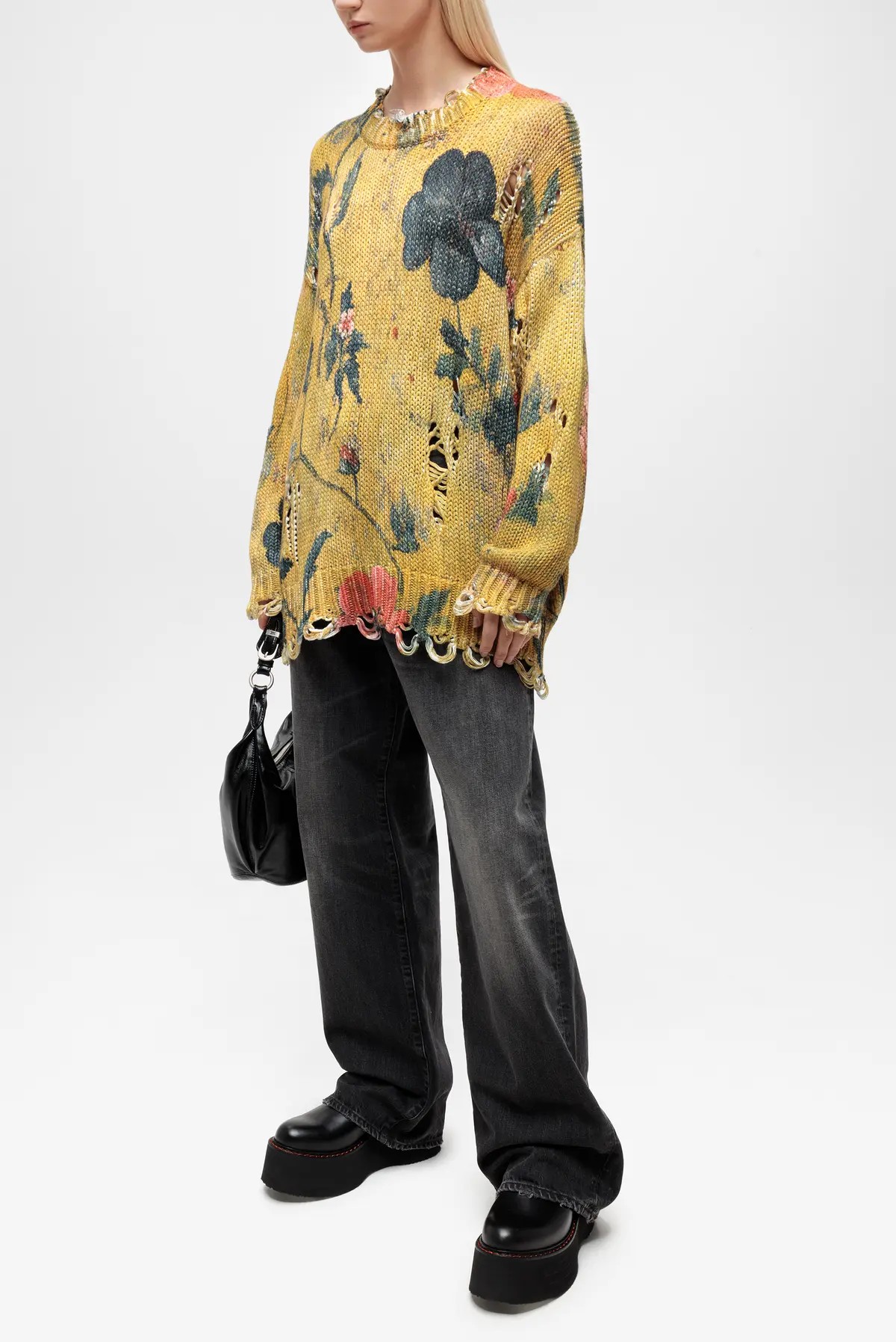 ❤️印花勾破针织圆领毛衣！棉 两色 SML