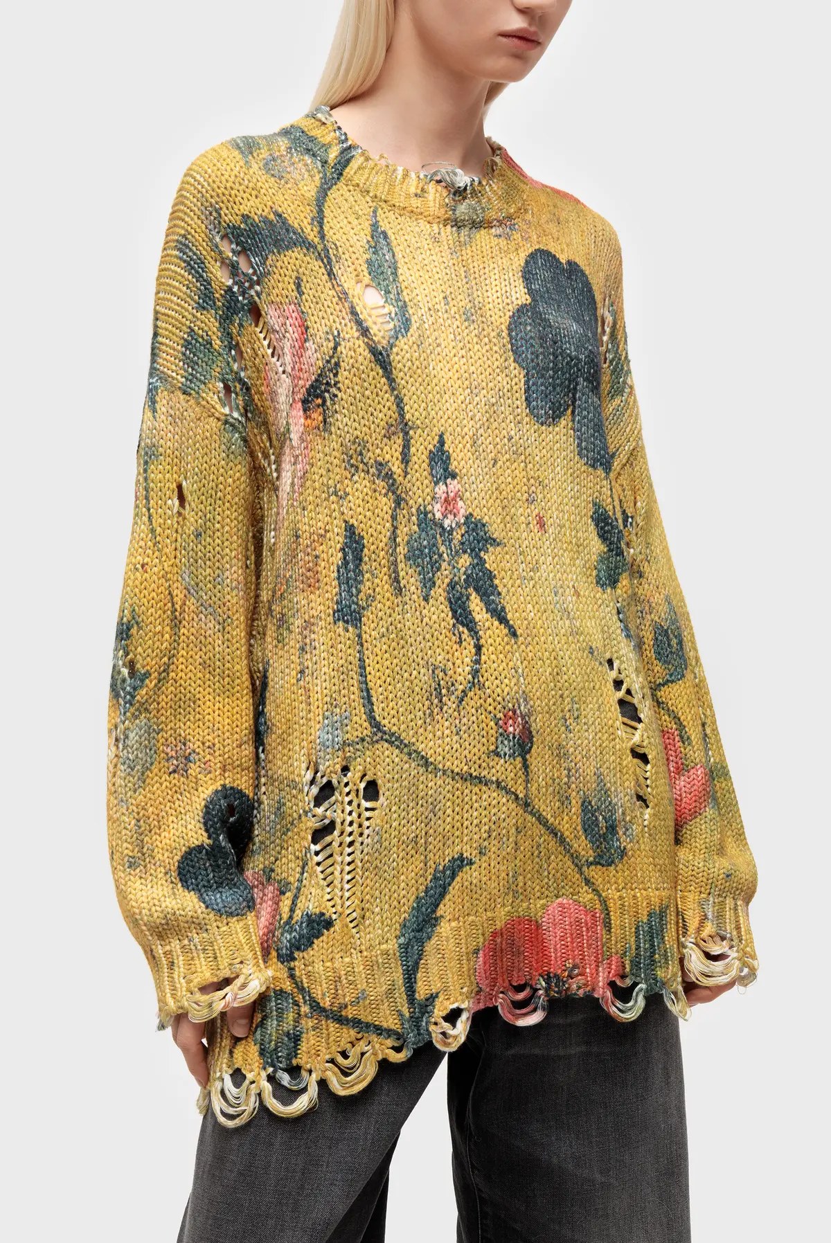 ❤️印花勾破针织圆领毛衣！棉 两色 SML