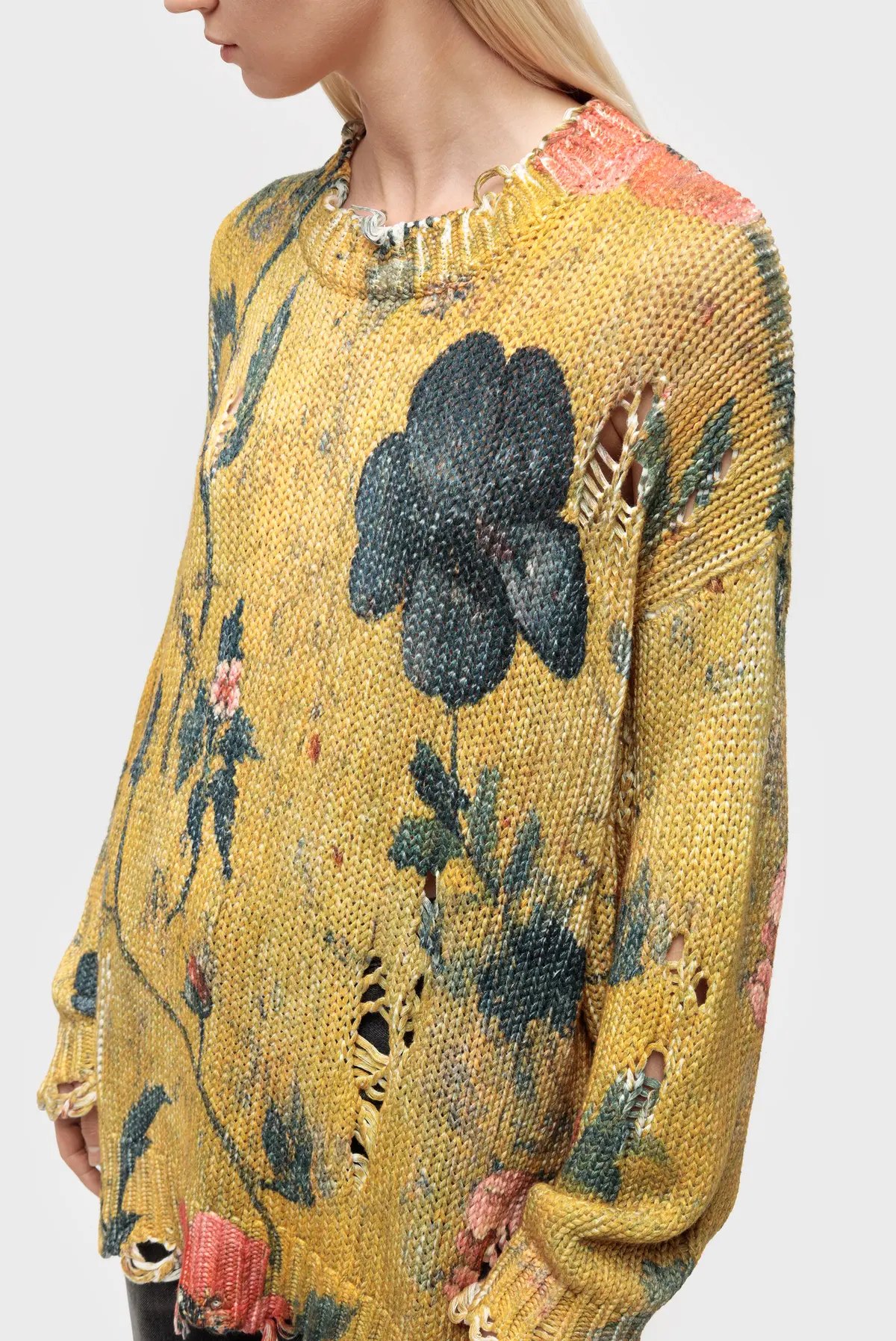 ❤️印花勾破针织圆领毛衣！棉 两色 SML