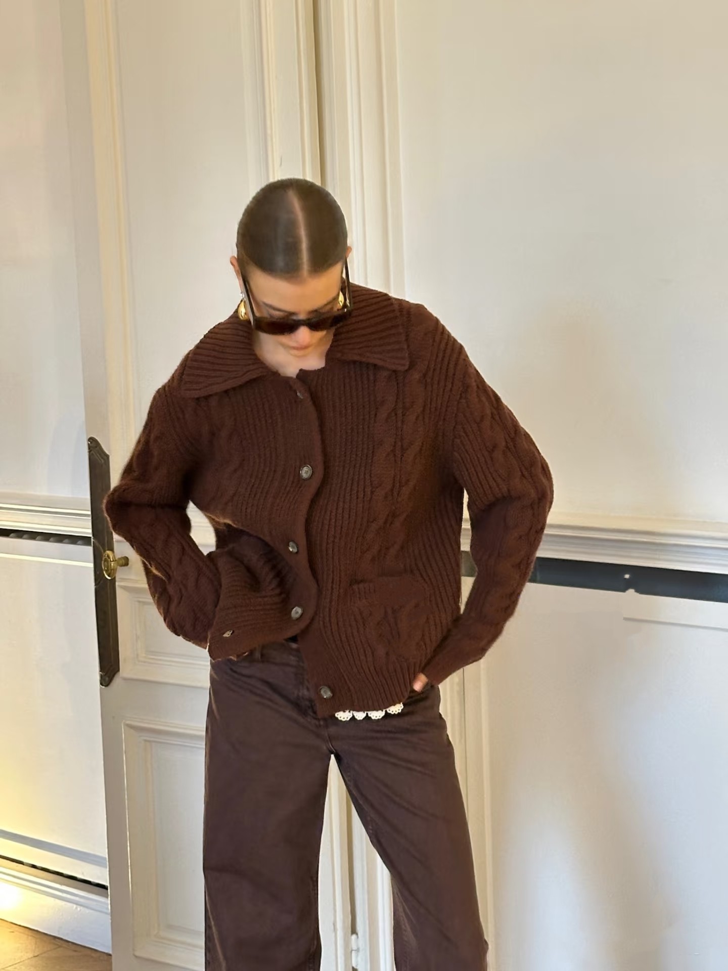 ❤️magda 花边翻领针织毛衣开衫！定制染色羊毛纱线 SML