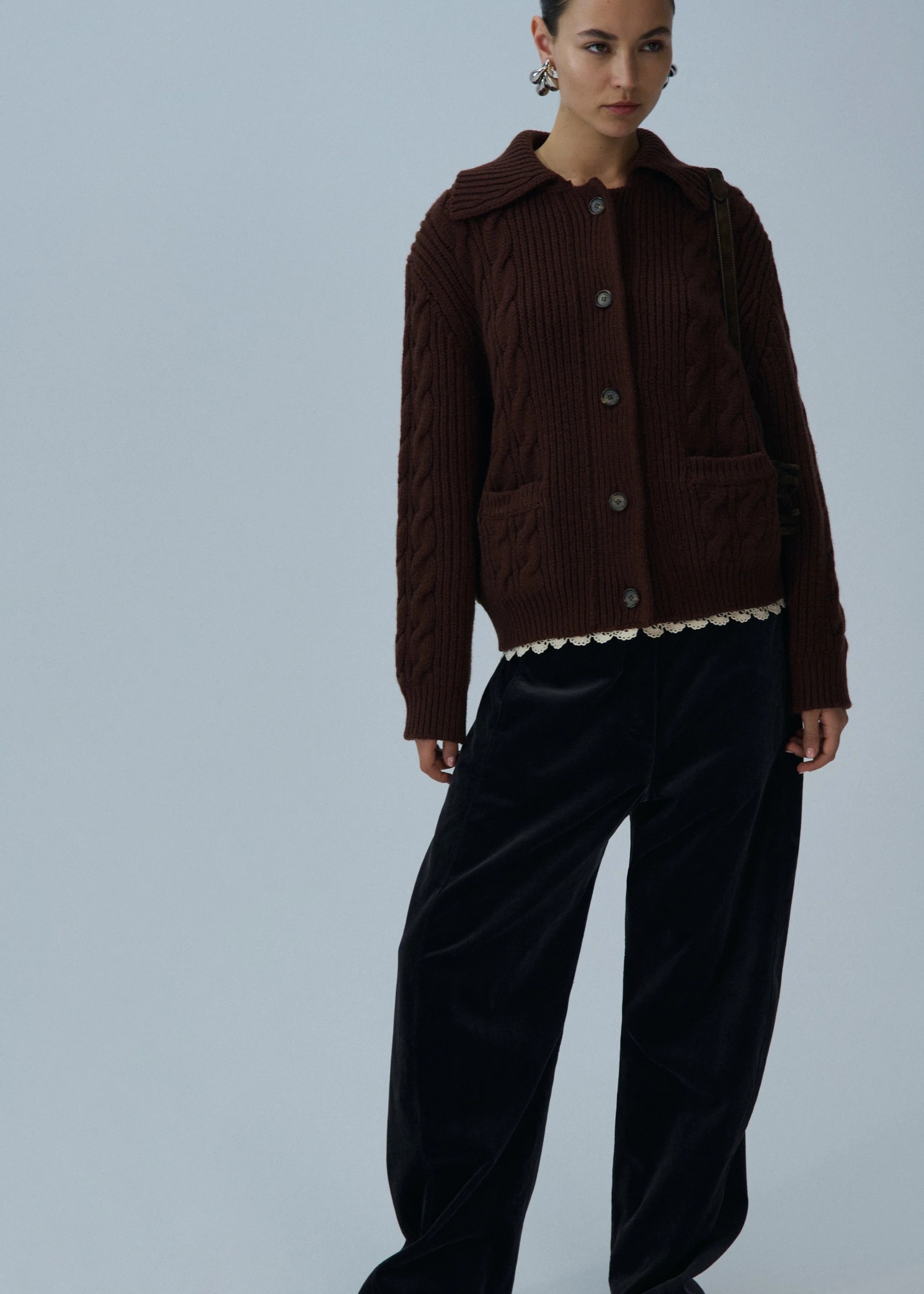 ❤️magda 花边翻领针织毛衣开衫！定制染色羊毛纱线 SML