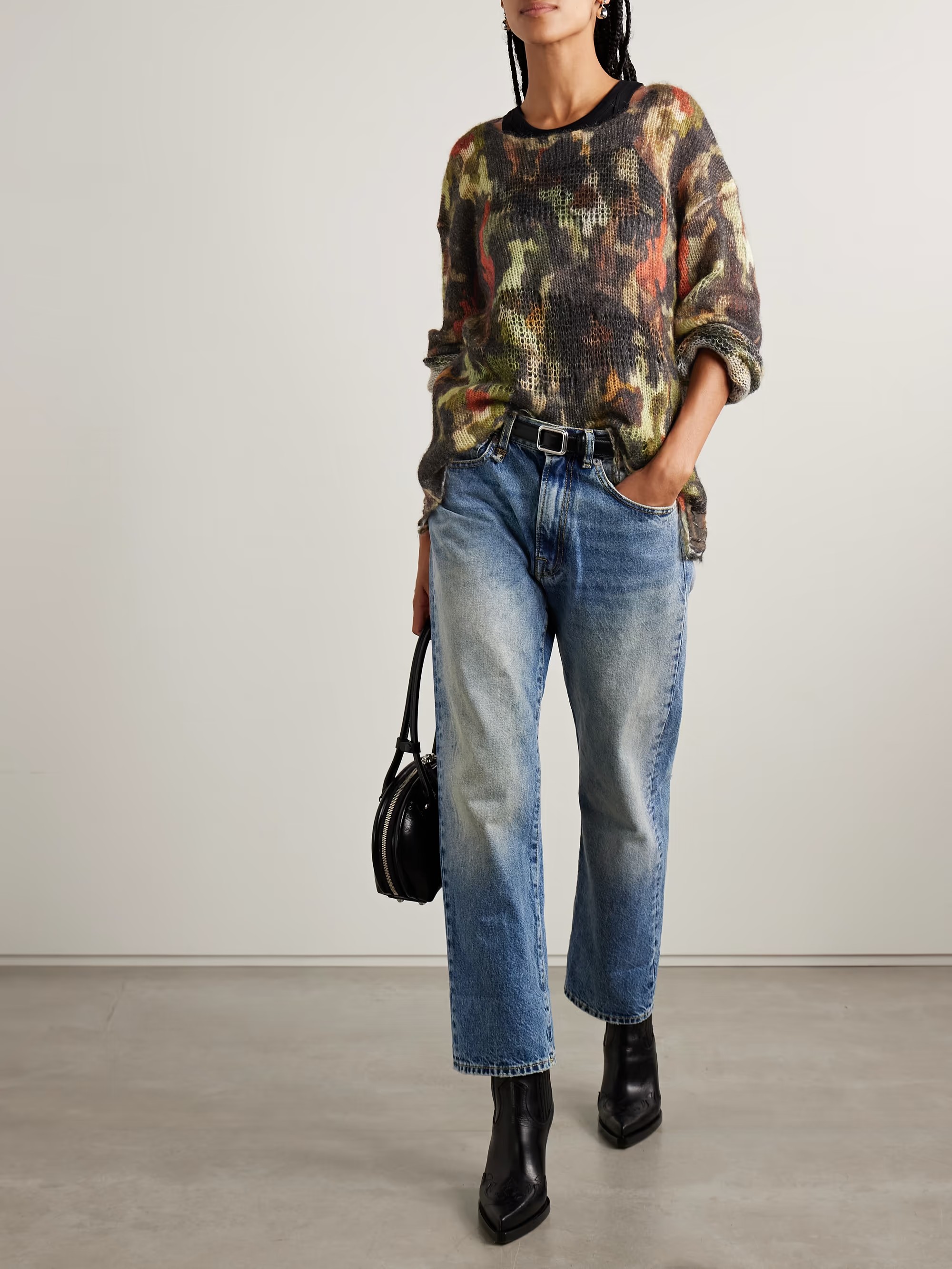 ❤️迷彩印花勾烂薄毛衣！羊毛马海毛混纺纱线 SML