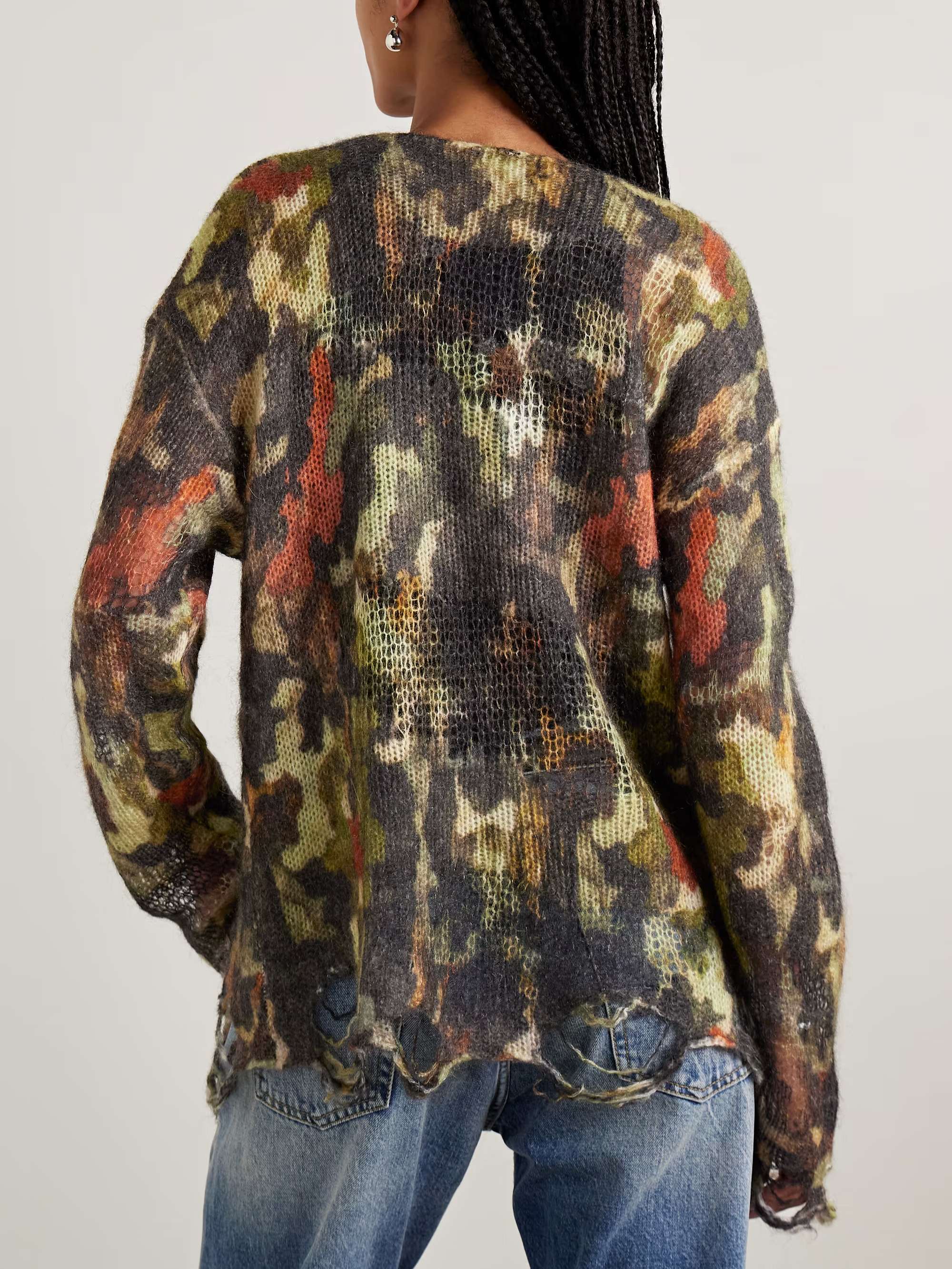 ❤️迷彩印花勾烂薄毛衣！羊毛马海毛混纺纱线 SML