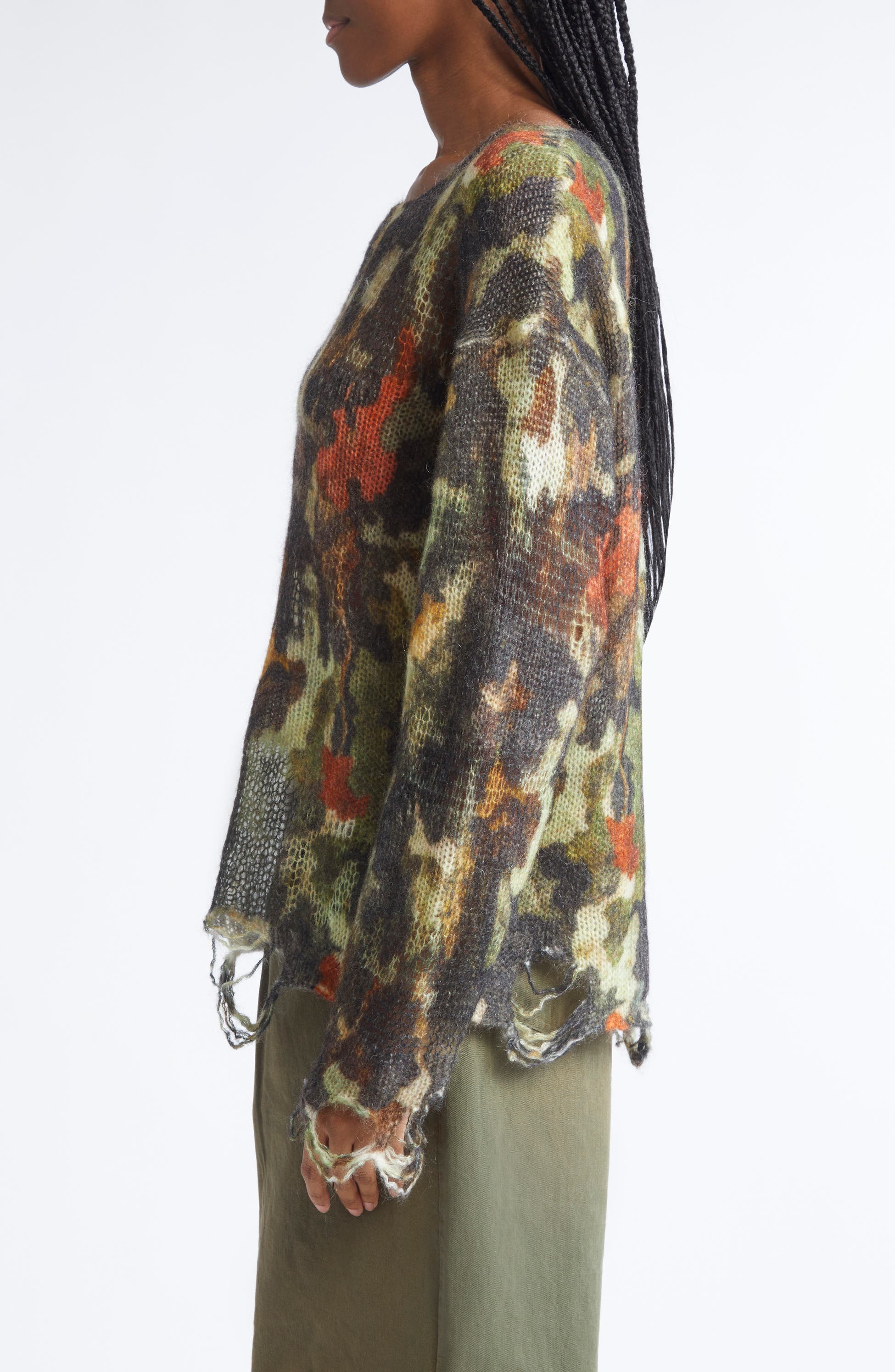 ❤️迷彩印花勾烂薄毛衣！羊毛马海毛混纺纱线 SML