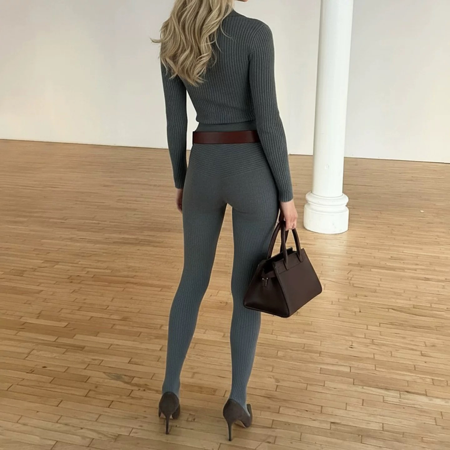 ❤️长袖翻领针织连体衣！SML