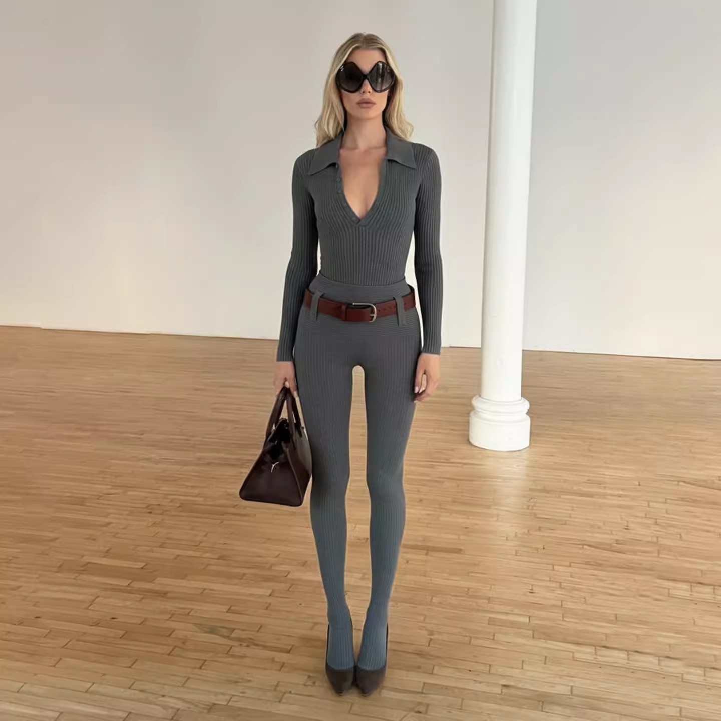 ❤️长袖翻领针织连体衣！SML