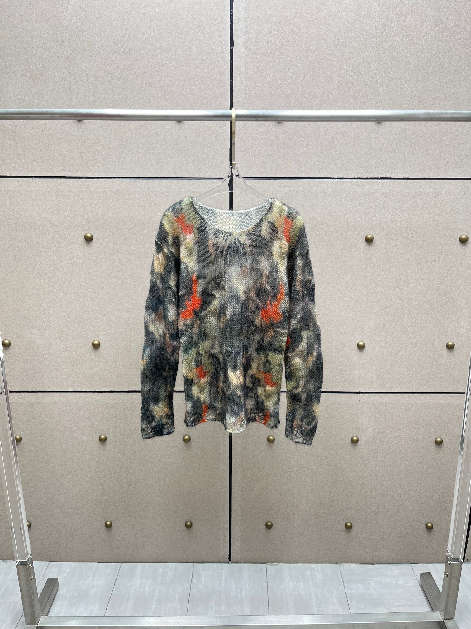 ❤️迷彩印花勾烂薄毛衣！羊毛马海毛混纺纱线 SML