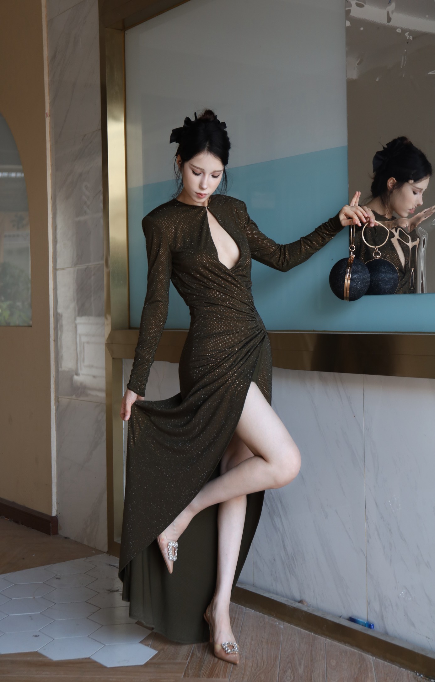 ❤️收褶烫钻礼服连衣裙！SML