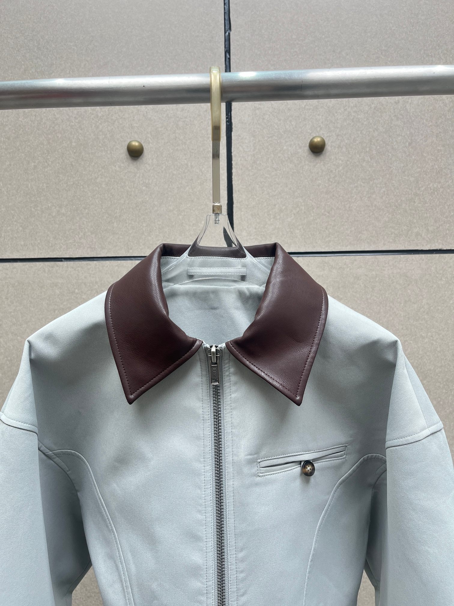 ❤️皮革拼接收腰拉链外套！SML