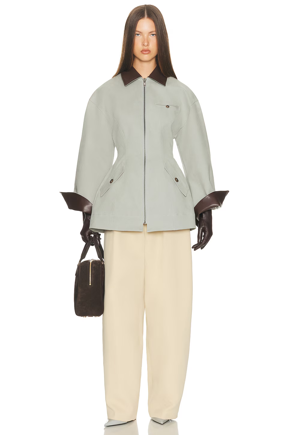 ❤️皮革拼接收腰拉链外套！SML