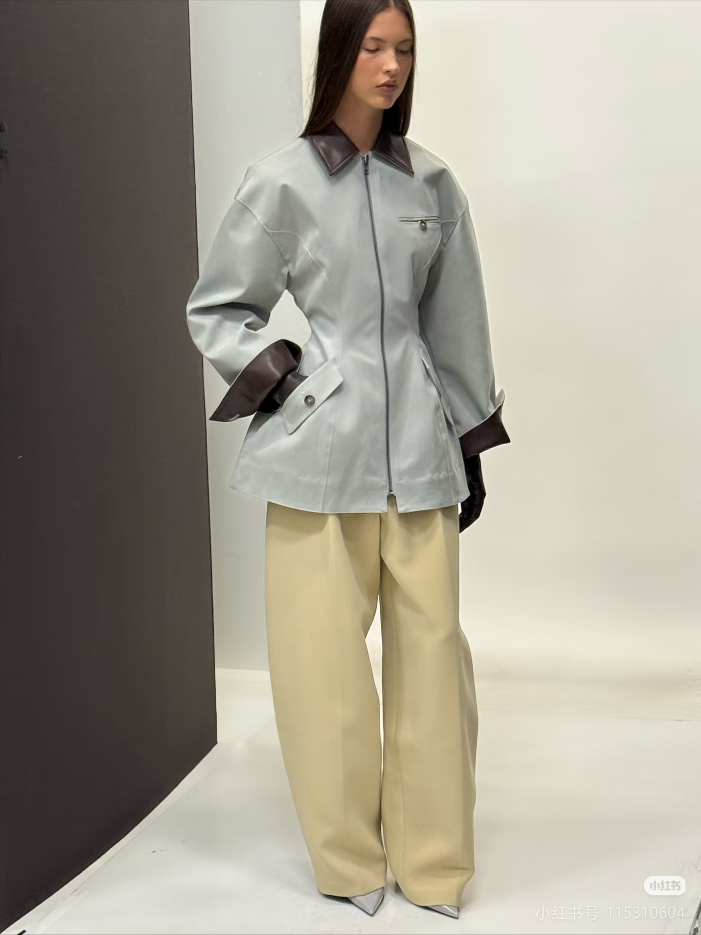 ❤️皮革拼接收腰拉链外套！SML