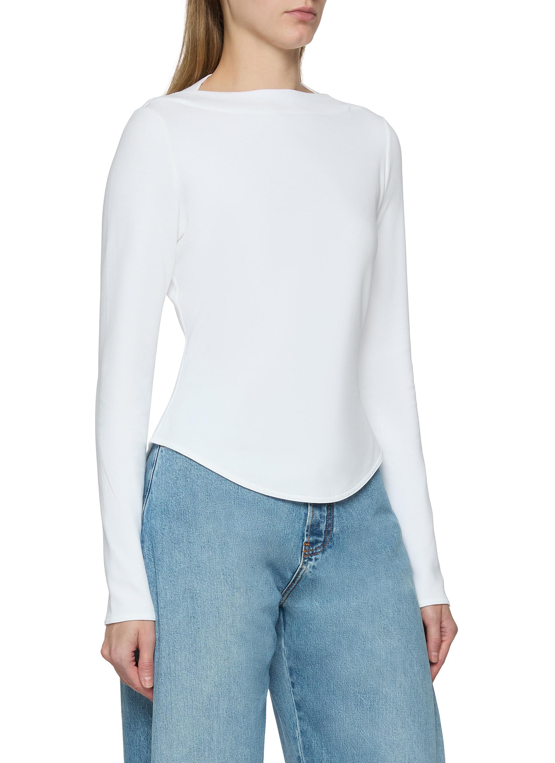 NO:729085,alai lettered bateau neck long-sleeved top!  Cotton SML,,alaia,19860909alai 字母一字领长袖上衣！棉 SML,,alaia,,Women's clothing