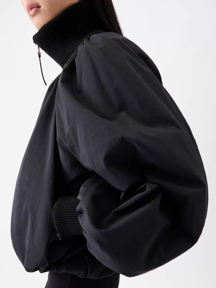 ❤️螺纹拼接褶皱夹克外套！尼龙 SML