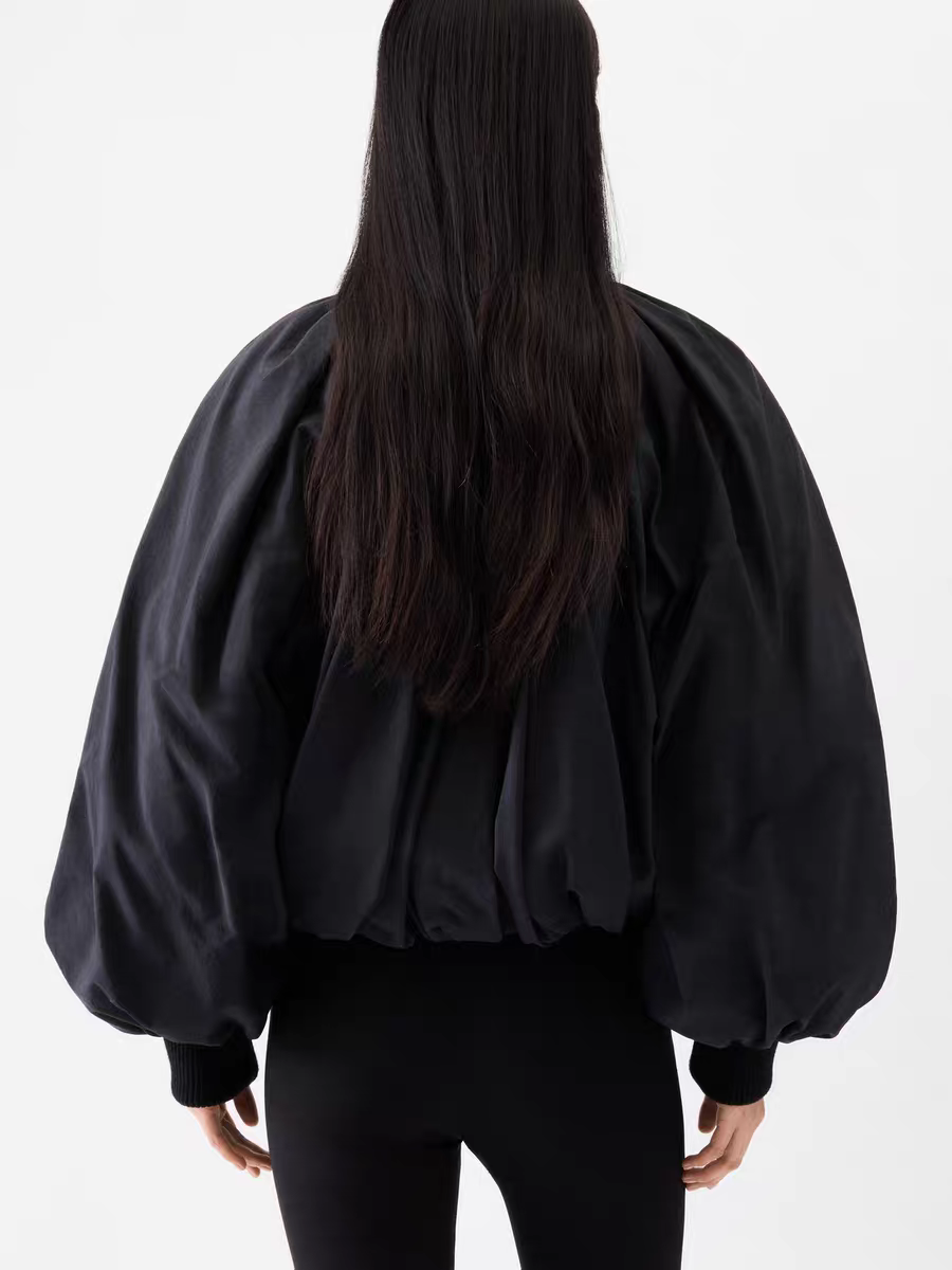 ❤️螺纹拼接褶皱夹克外套！尼龙 SML