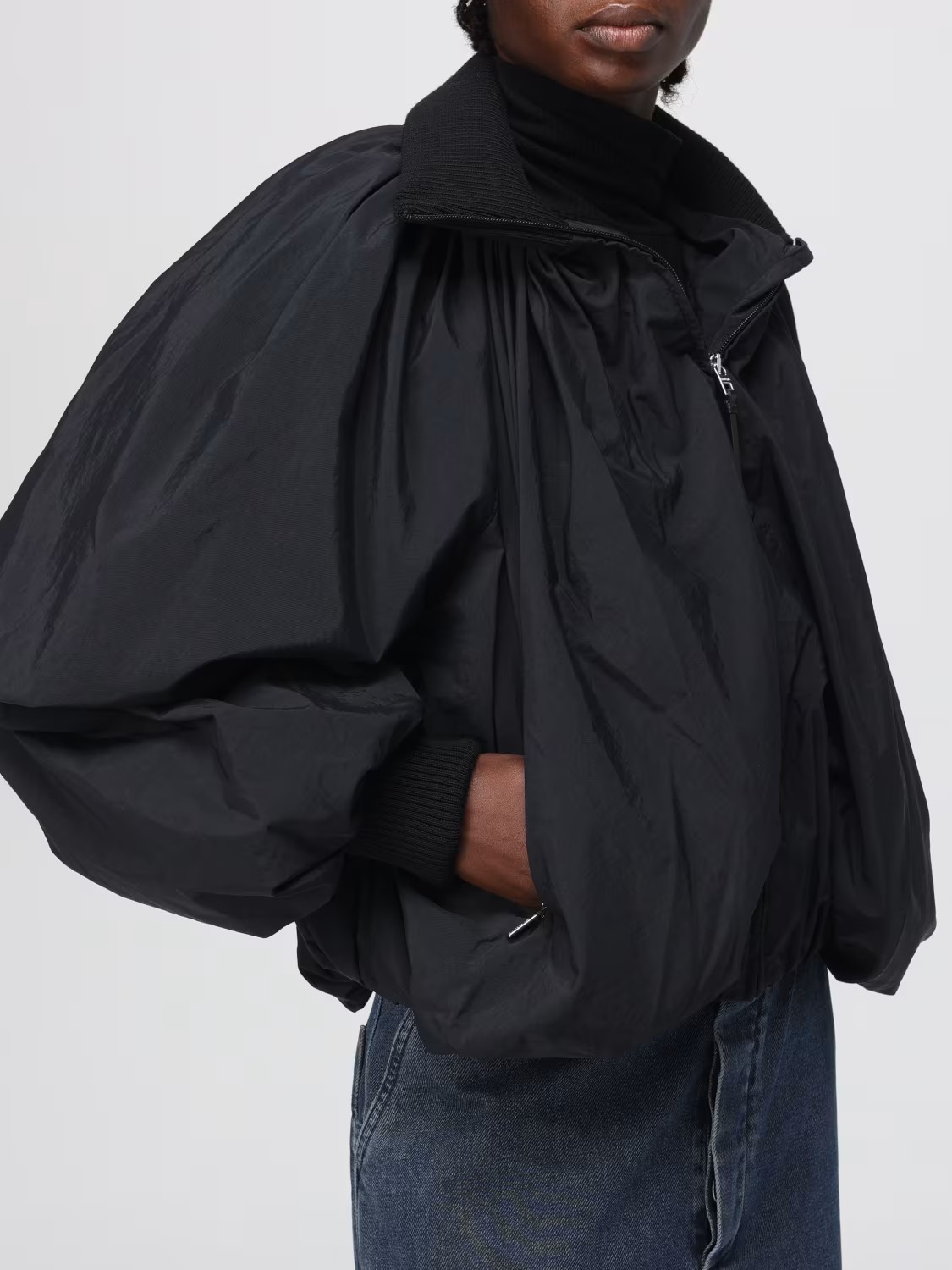 ❤️螺纹拼接褶皱夹克外套！尼龙 SML