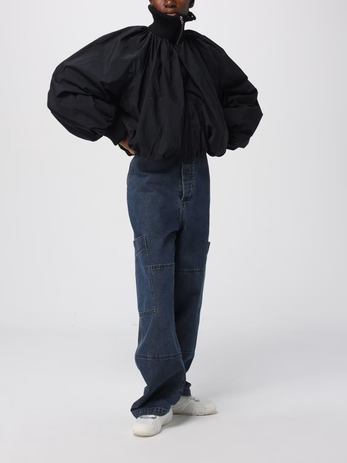 ❤️螺纹拼接褶皱夹克外套！尼龙 SML