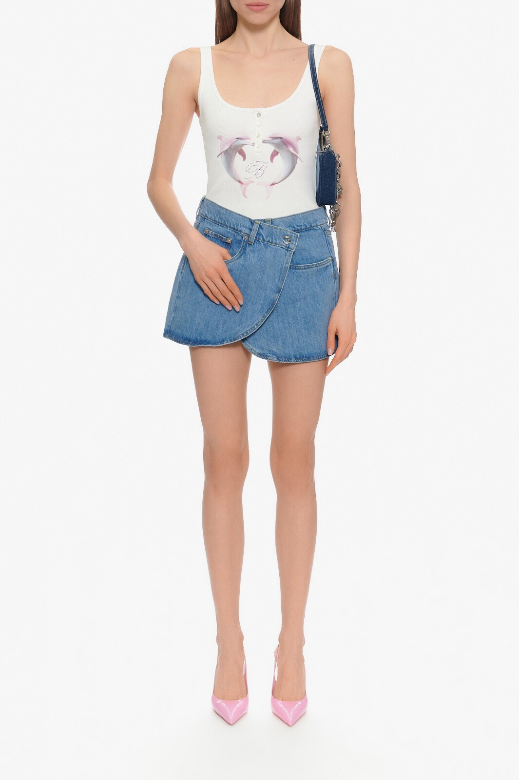 ❤️粉海豚印花烫钻螺纹背心！棉 SML