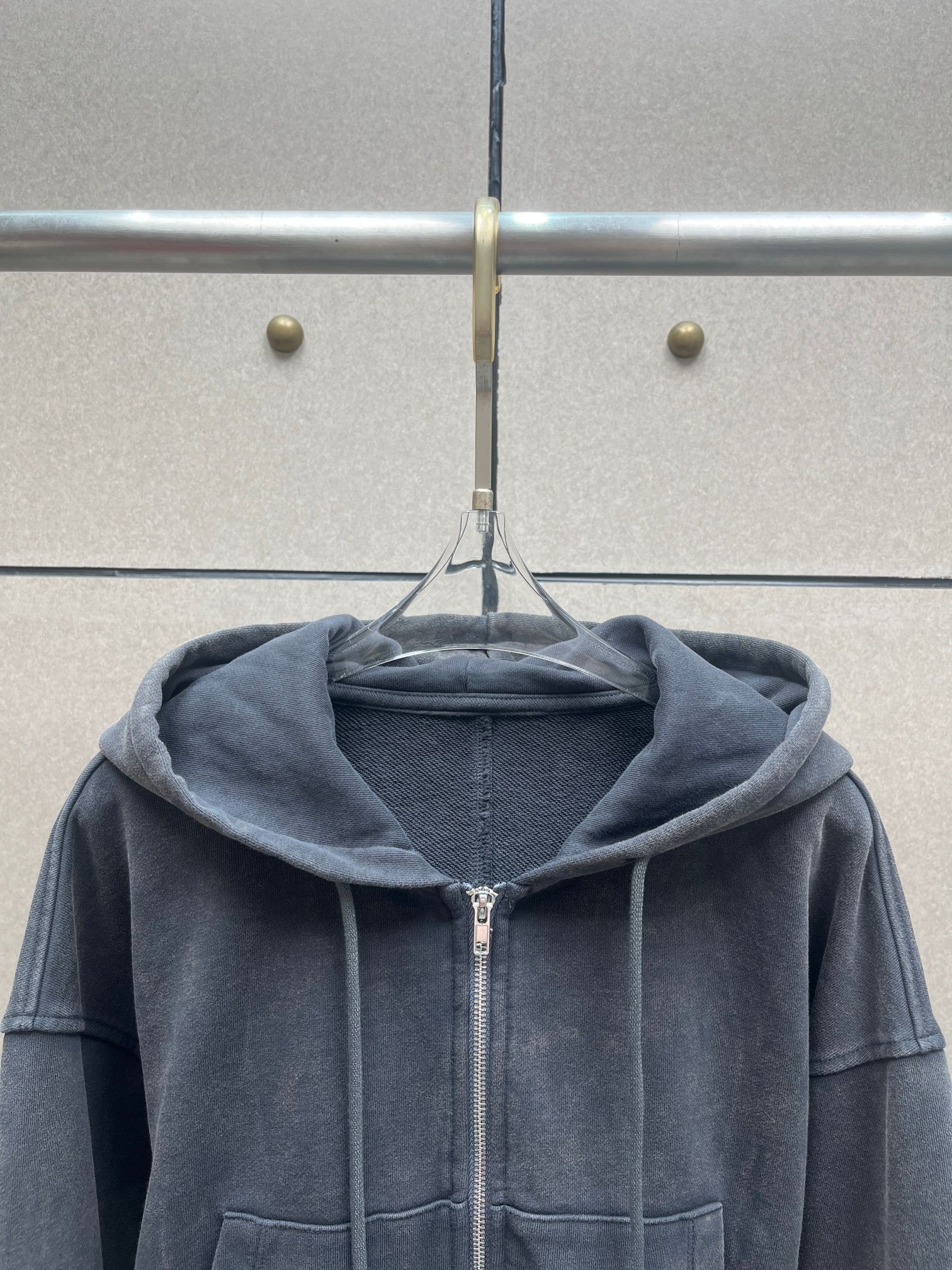 ❤️连帽拉链重效洗卫衣外套！棉 黑灰色 SML