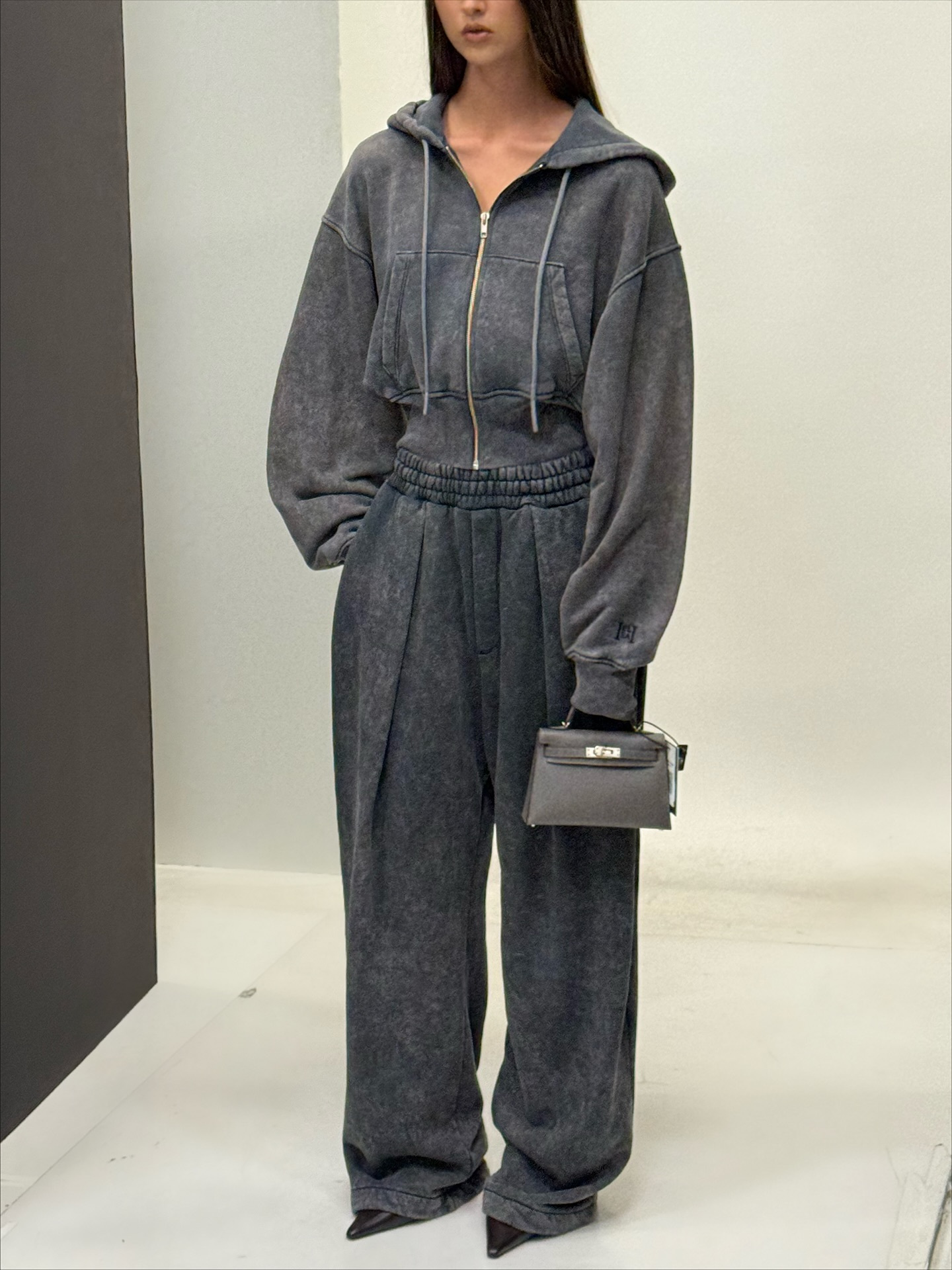 ❤️连帽拉链重效洗卫衣外套！棉 黑灰色 SML