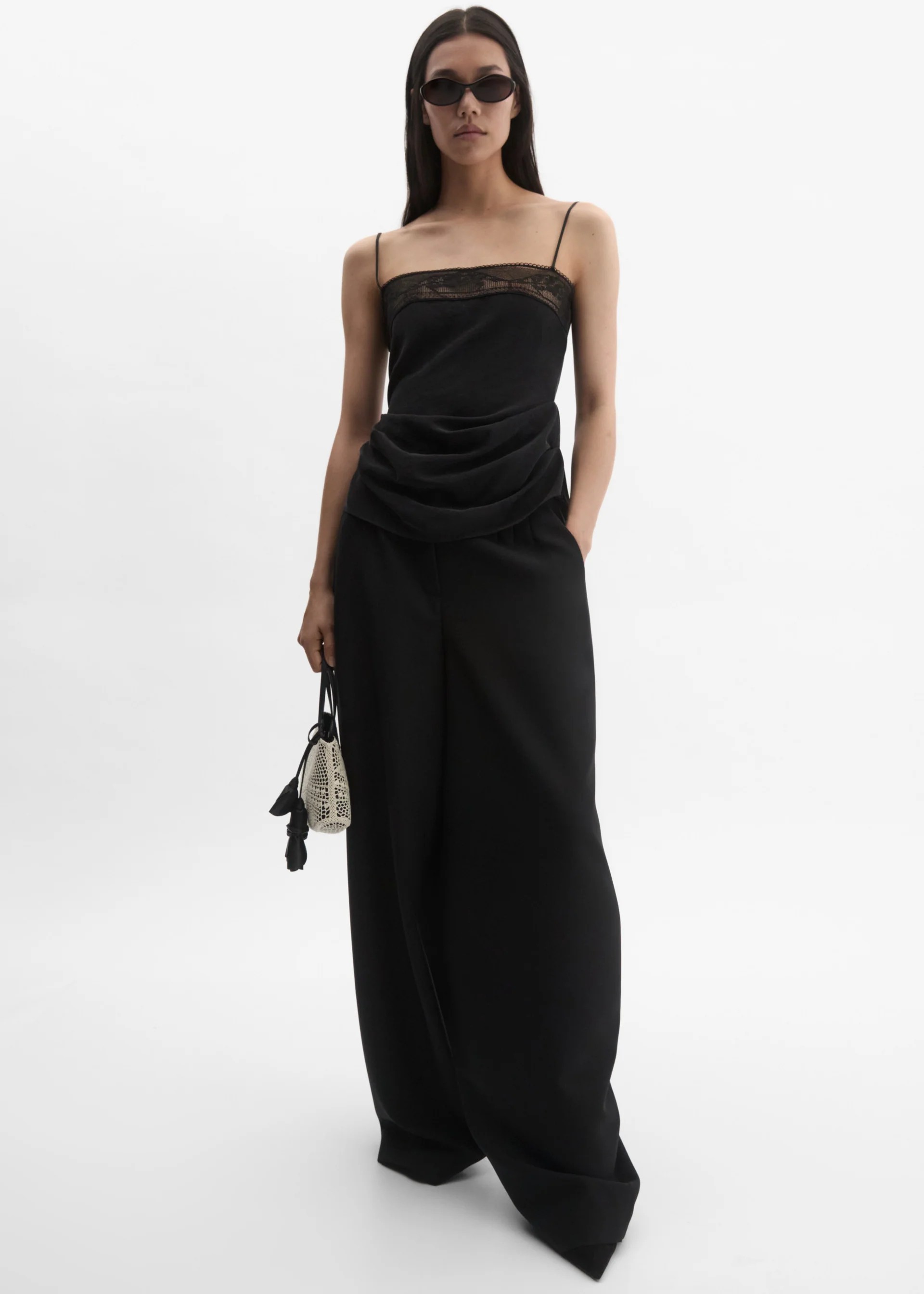 ❤️棉质宽花边收褶吊带上衣！两色 SML