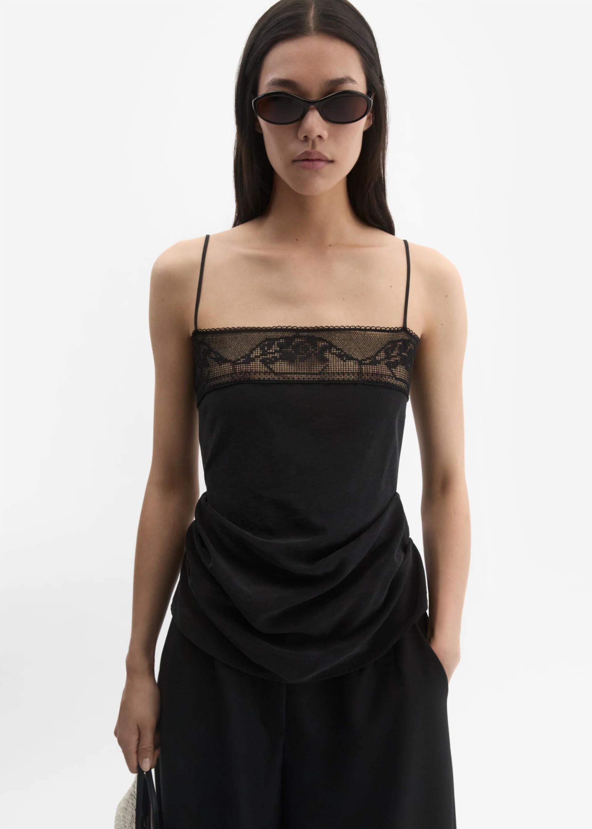 ❤️棉质宽花边收褶吊带上衣！两色 SML