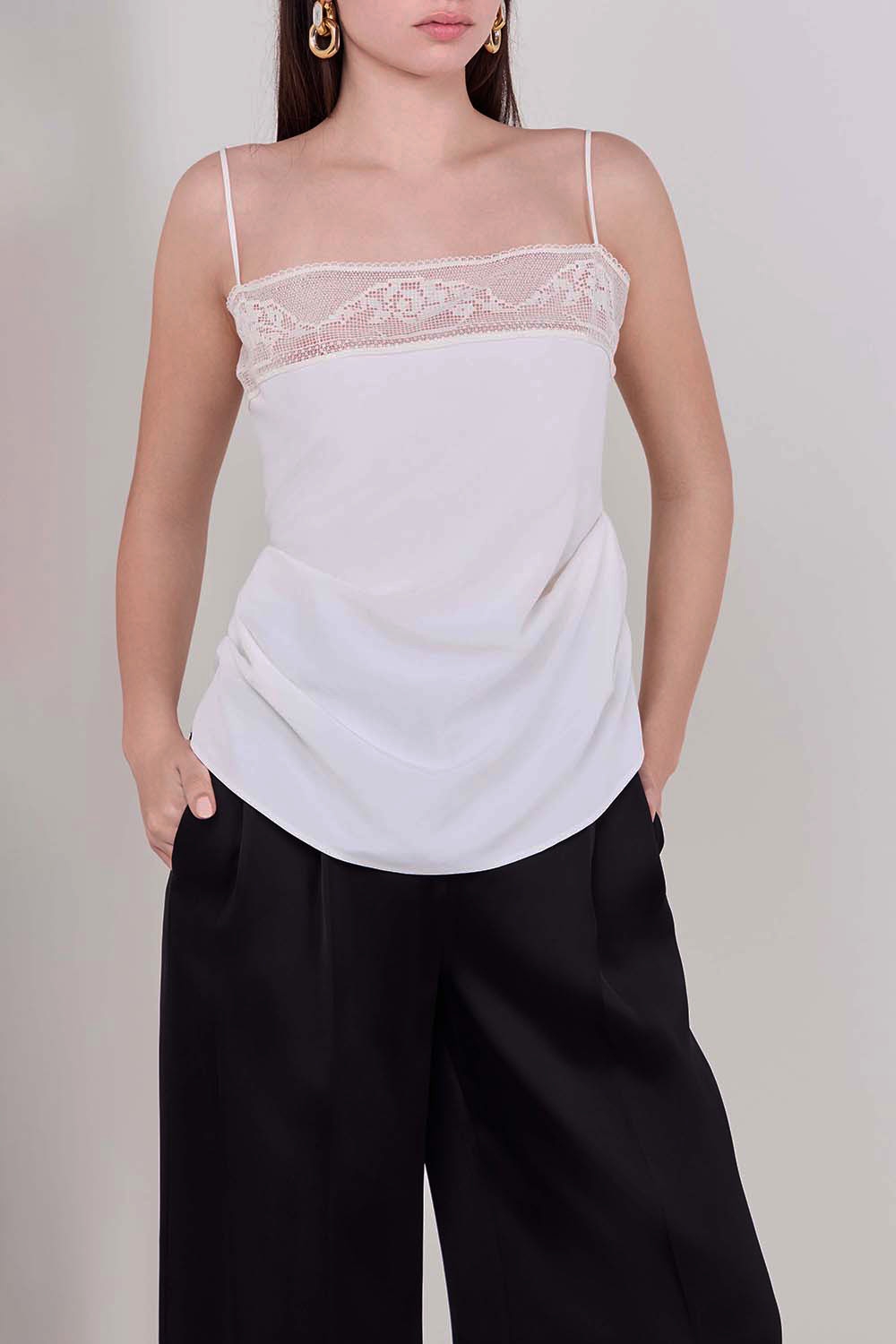 ❤️棉质宽花边收褶吊带上衣！两色 SML