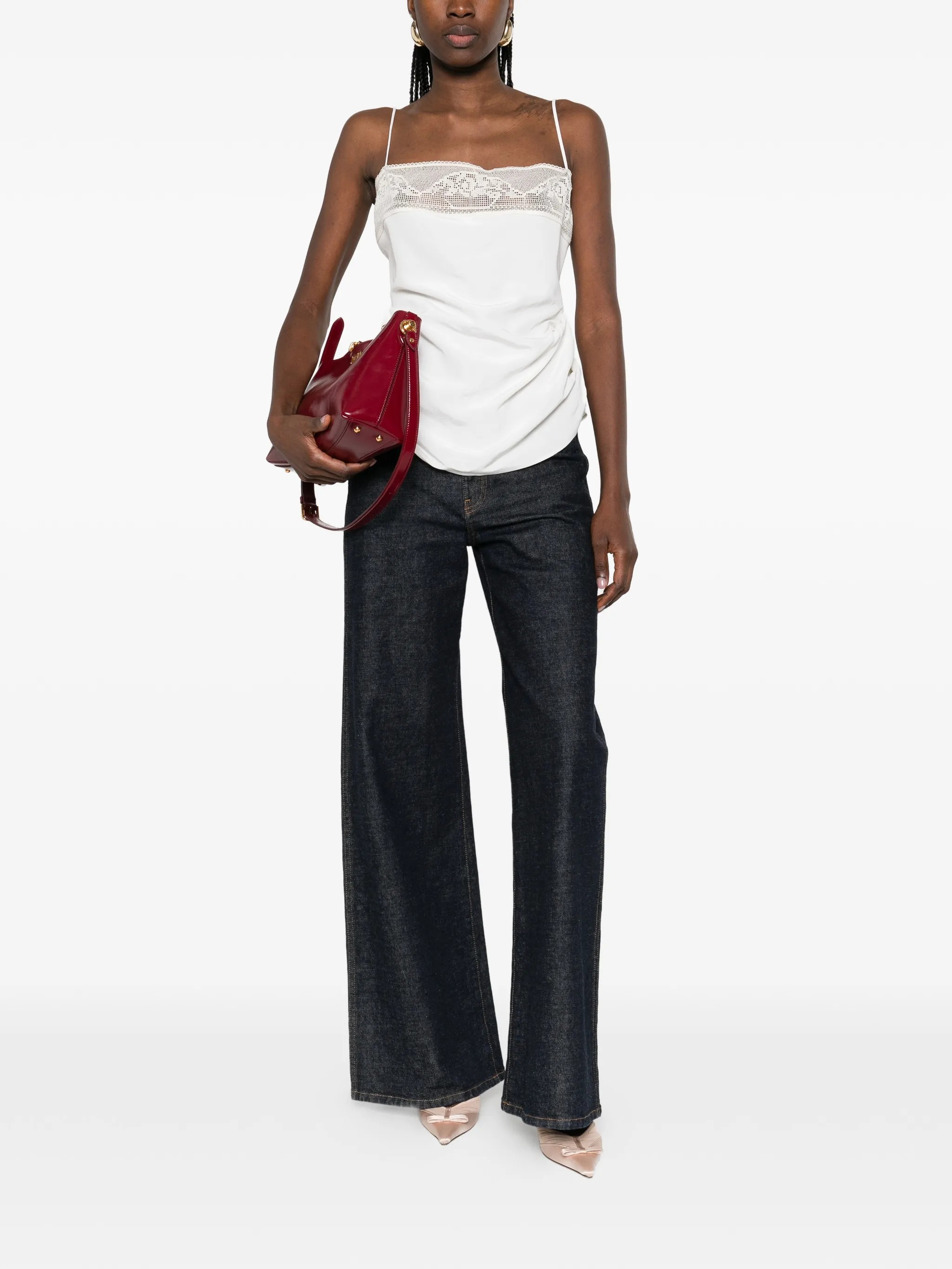 ❤️棉质宽花边收褶吊带上衣！两色 SML