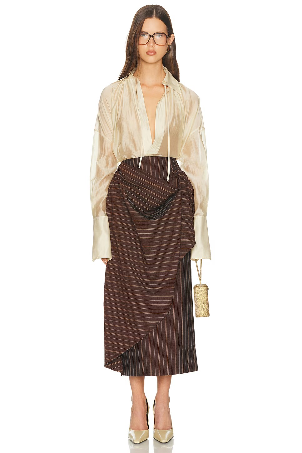 ❤️春季新色翻领收褶系带上衣！天丝面料 珠光感 宽松 百搭神器。SML