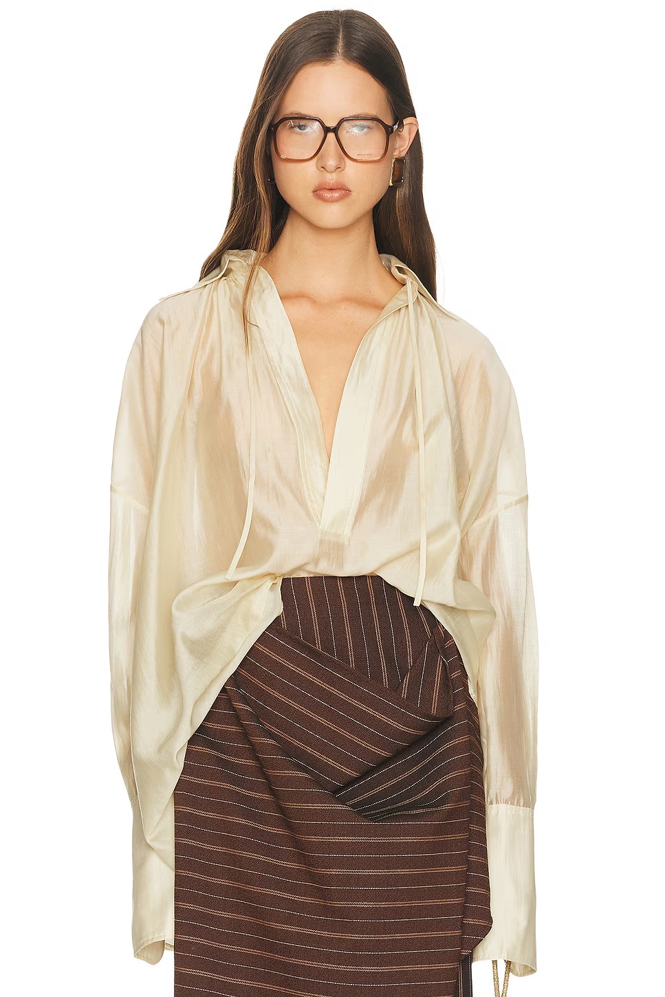 ❤️春季新色翻领收褶系带上衣！天丝面料 珠光感 宽松 百搭神器。SML