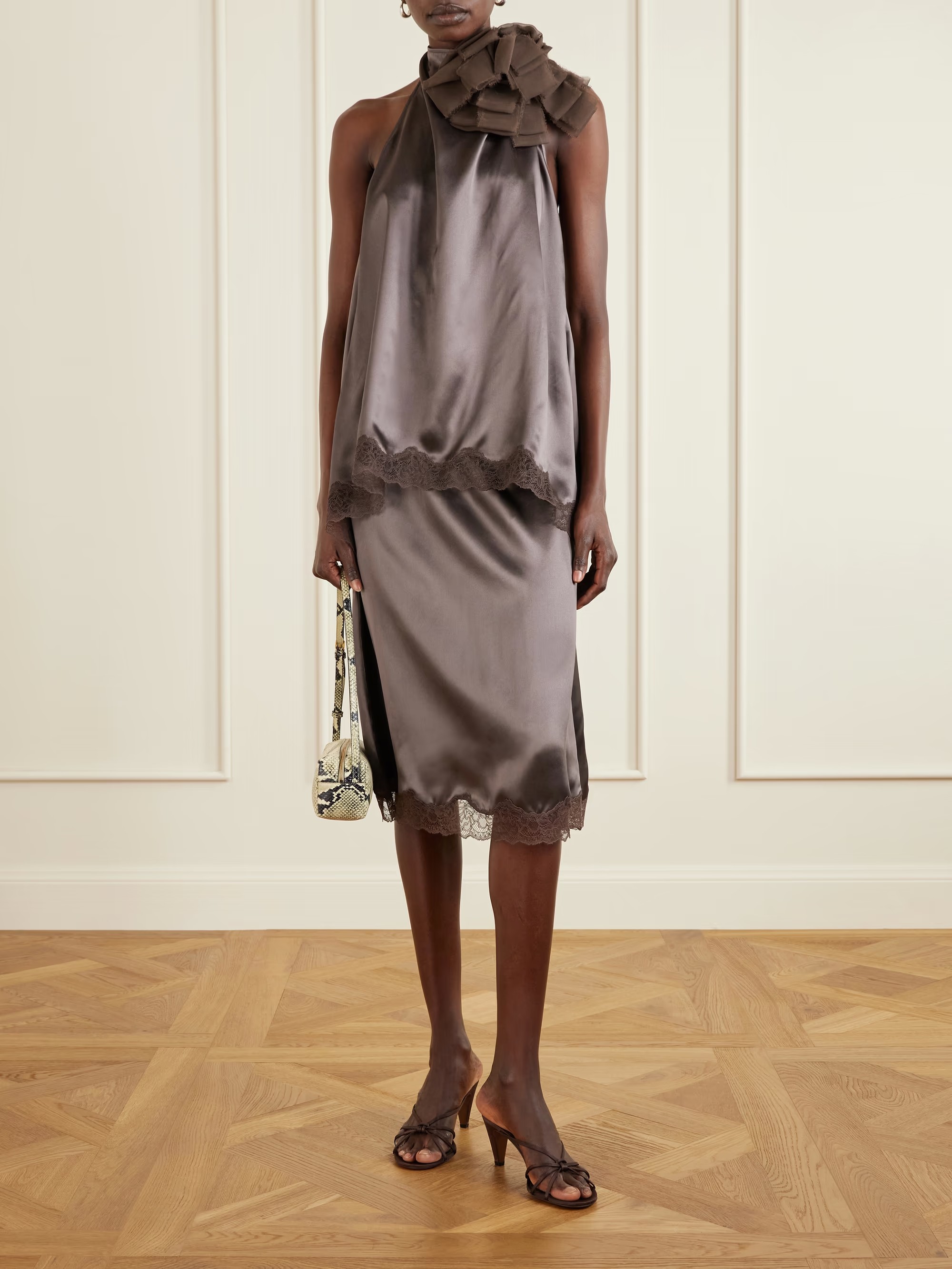 ❤️蕾丝花边半裙！定制染色丝质面料 两色 SML